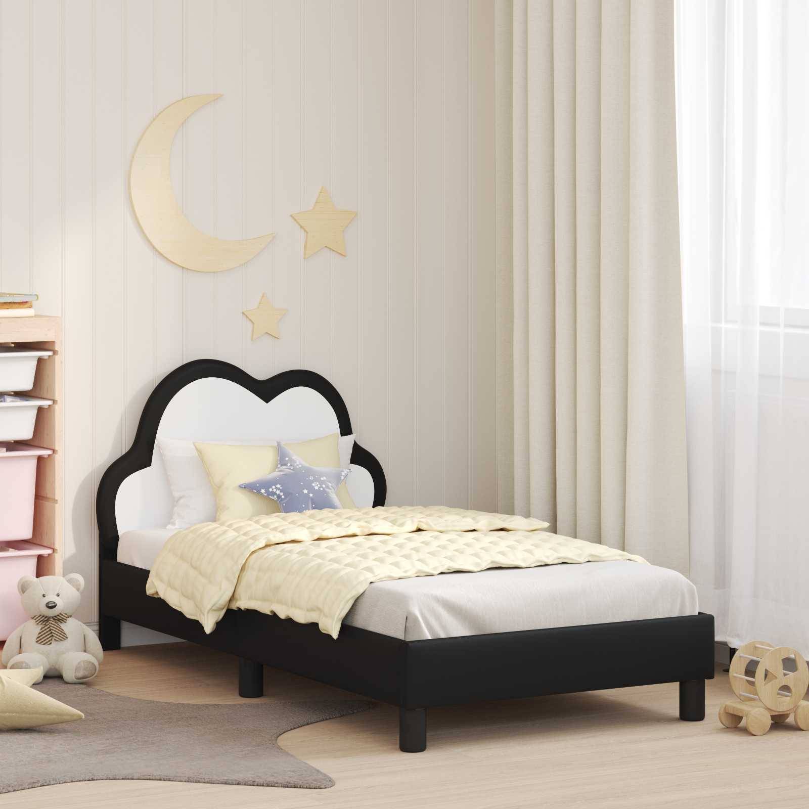 vidaXL Kinderbettgestell mit Kopfteil Schwarz 80 x 160 cm PU