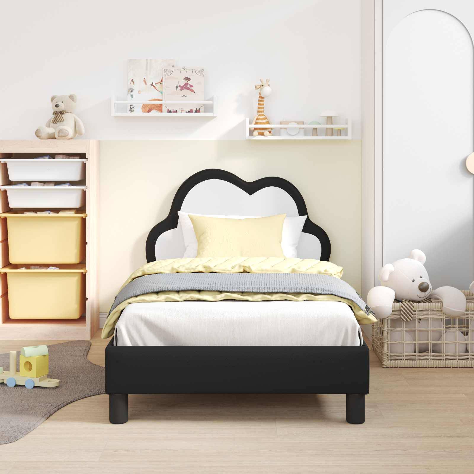 vidaXL Kinderbettgestell mit Kopfteil Schwarz 80 x 160 cm PU