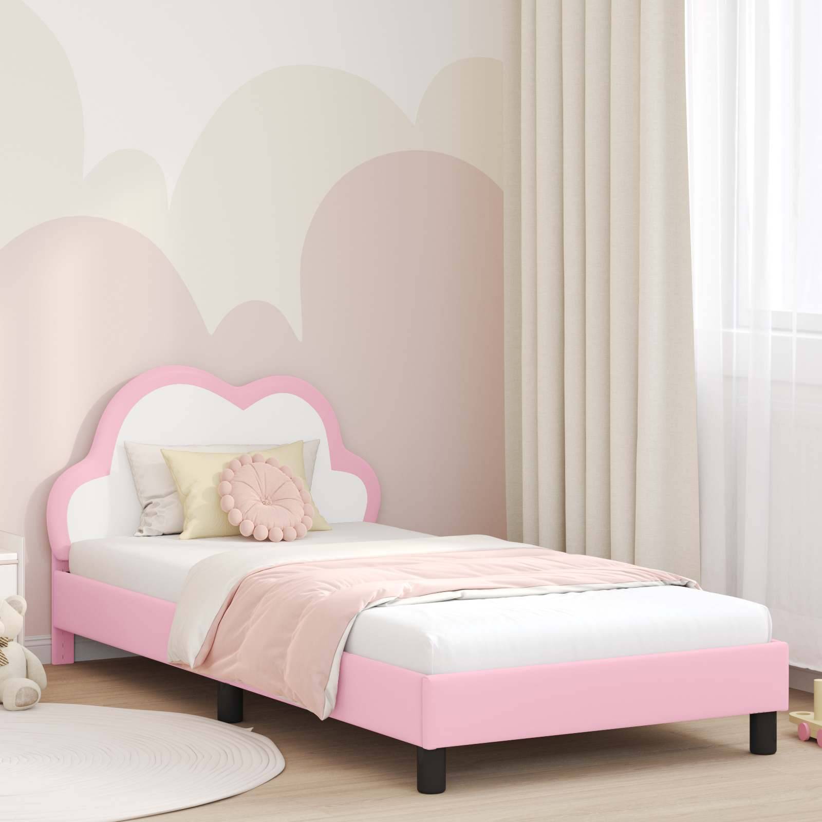 vidaXL Kinderbettgestell mit Kopfteil Rosa 90 x 200 cm PU