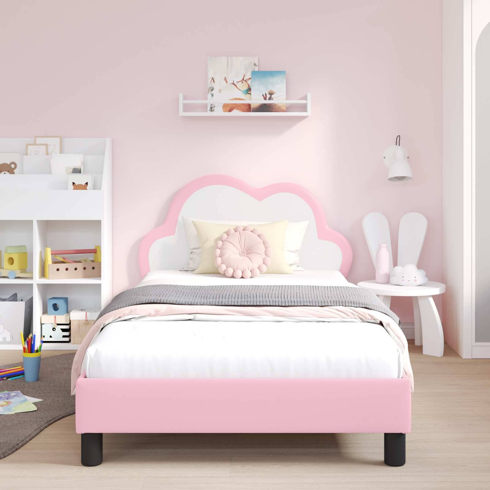 vidaXL Kinderbettgestell mit Kopfteil Rosa 90 x 200 cm PU