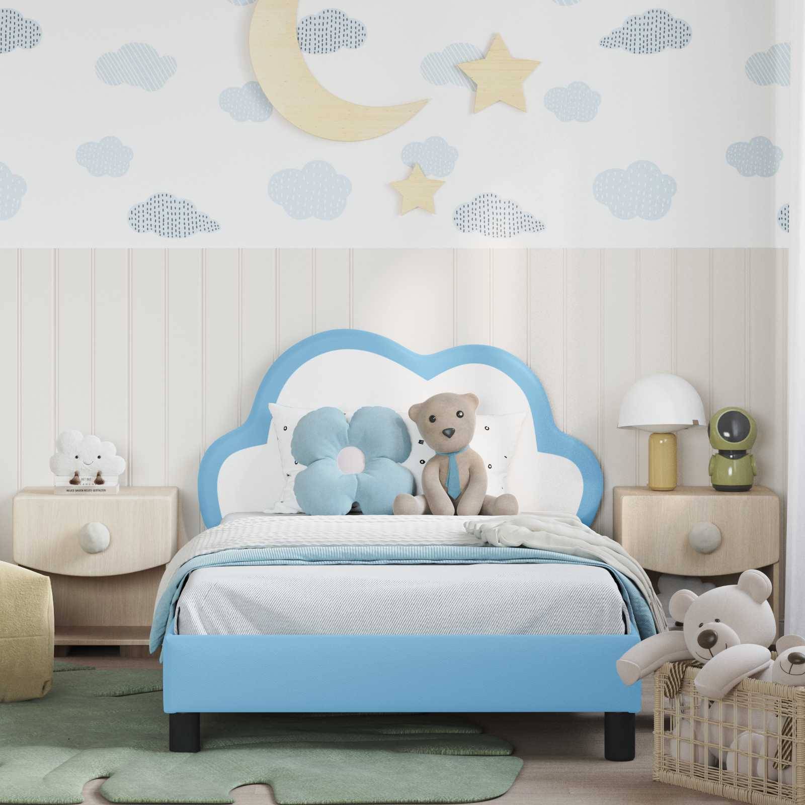 vidaXL Kinderbettgestell mit Kopfteil Blau 80 x 200 cm PU