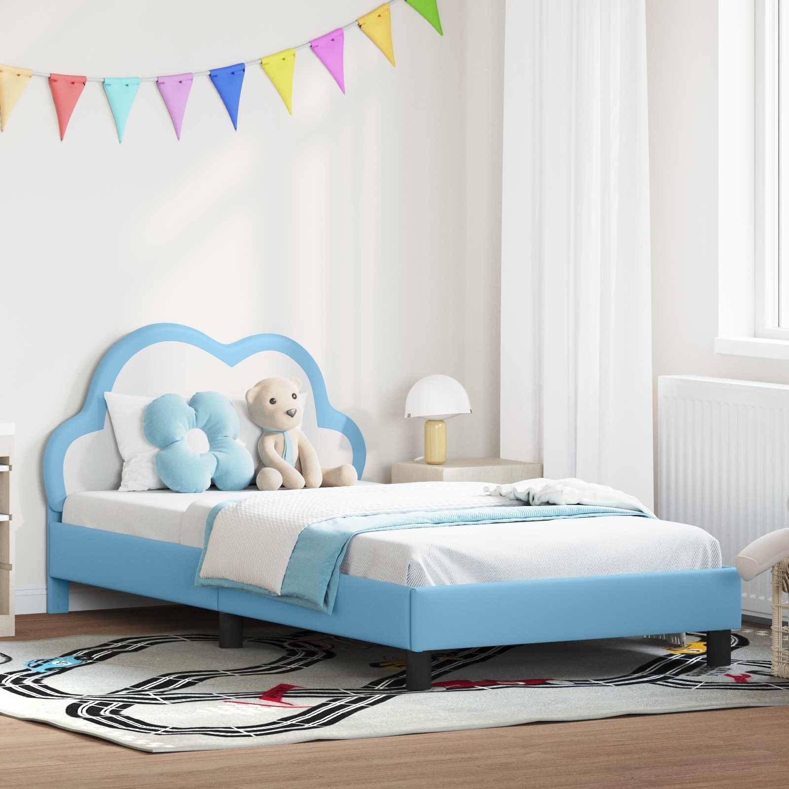 vidaXL Kinderbettgestell mit Kopfteil Blau 80 x 200 cm PU