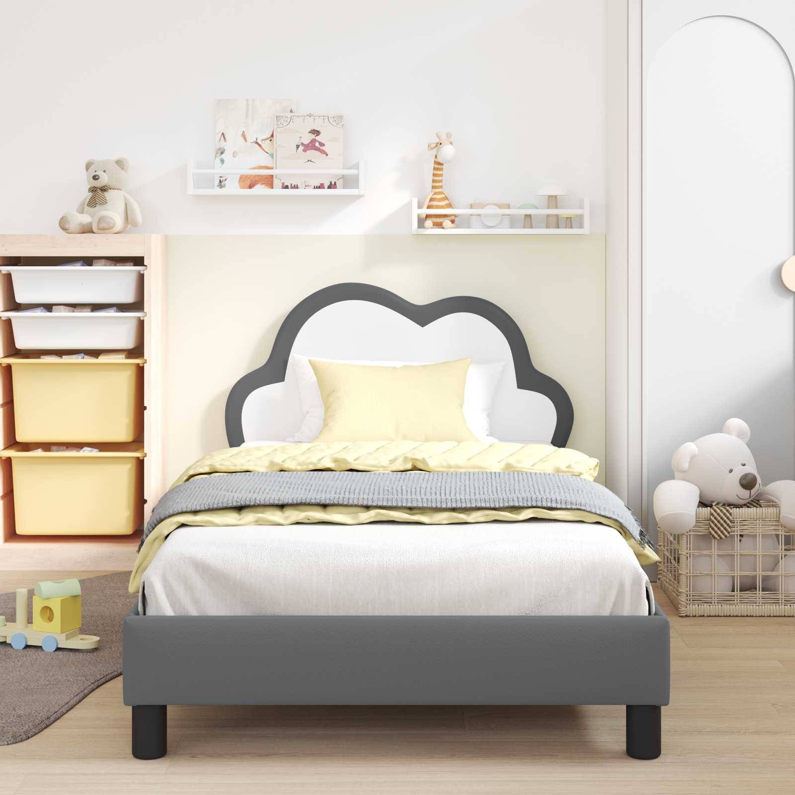vidaXL Kinderbettgestell mit Kopfteil Hellgrau 80 x 200 cm PU