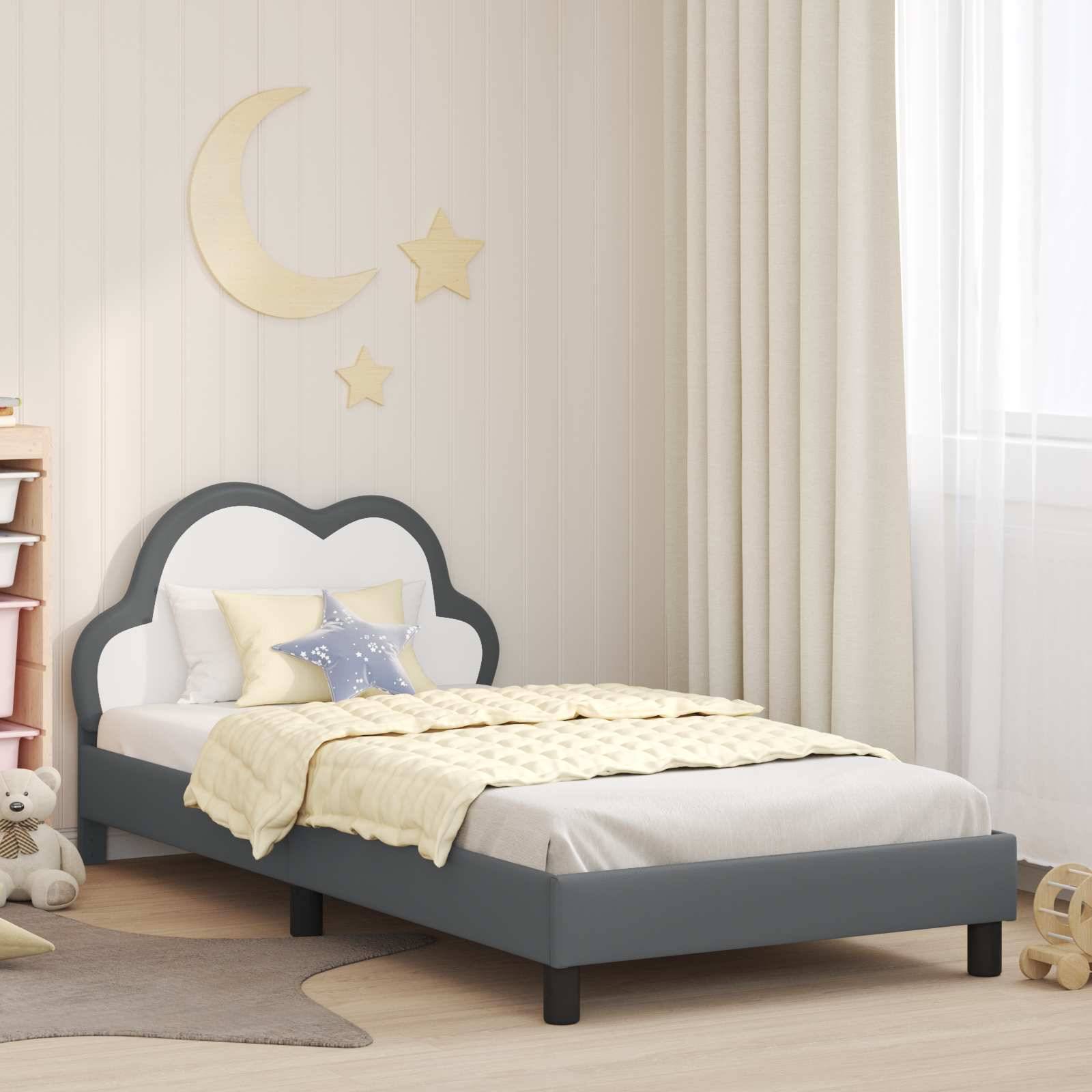 vidaXL Kinderbettgestell mit Kopfteil Hellgrau 90 x 200 cm PU