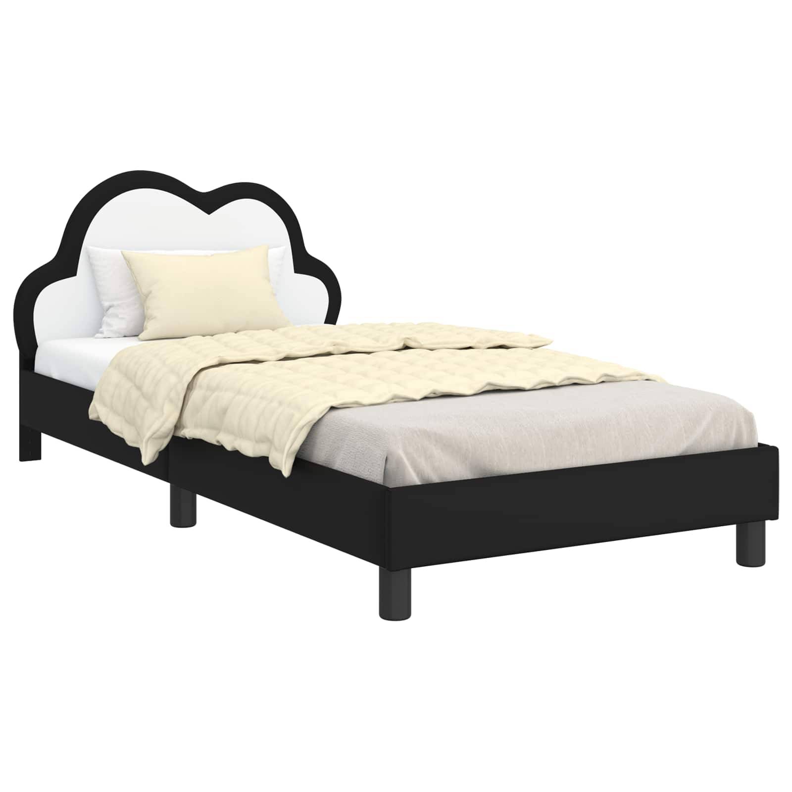 vidaXL Kinderbettgestell mit Kopfteil Schwarz 90 x 200 cm PU