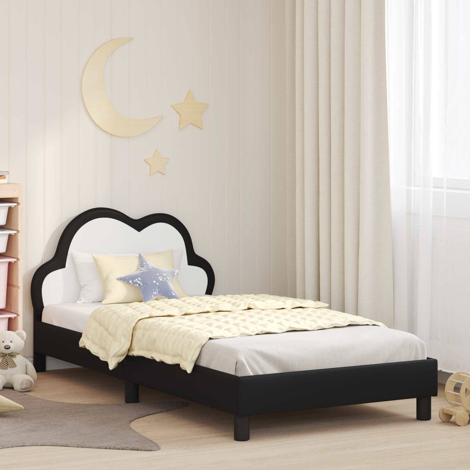 vidaXL Kinderbettgestell mit Kopfteil Schwarz 90 x 200 cm PU