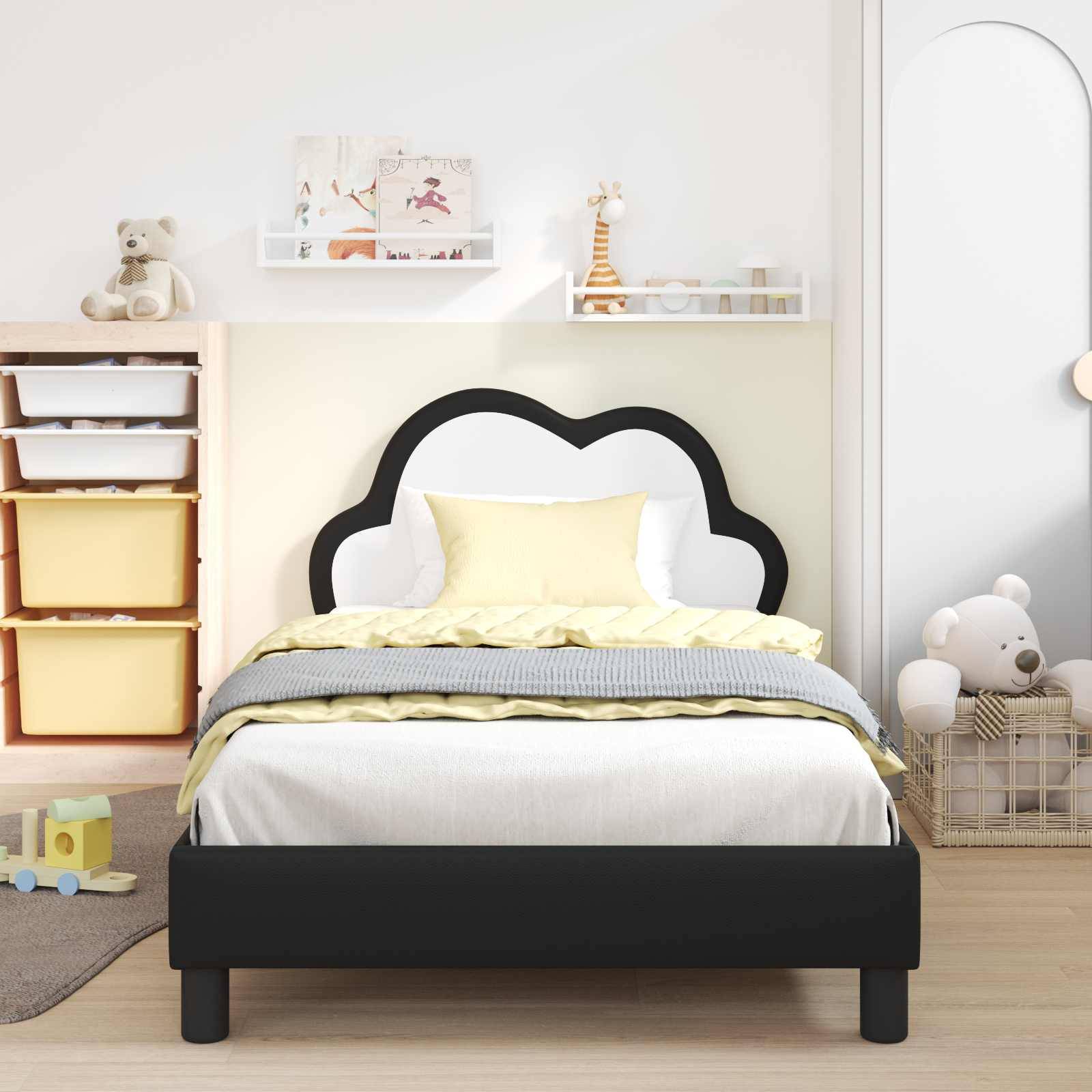vidaXL Kinderbettgestell mit Kopfteil Schwarz 90 x 190 cm PU