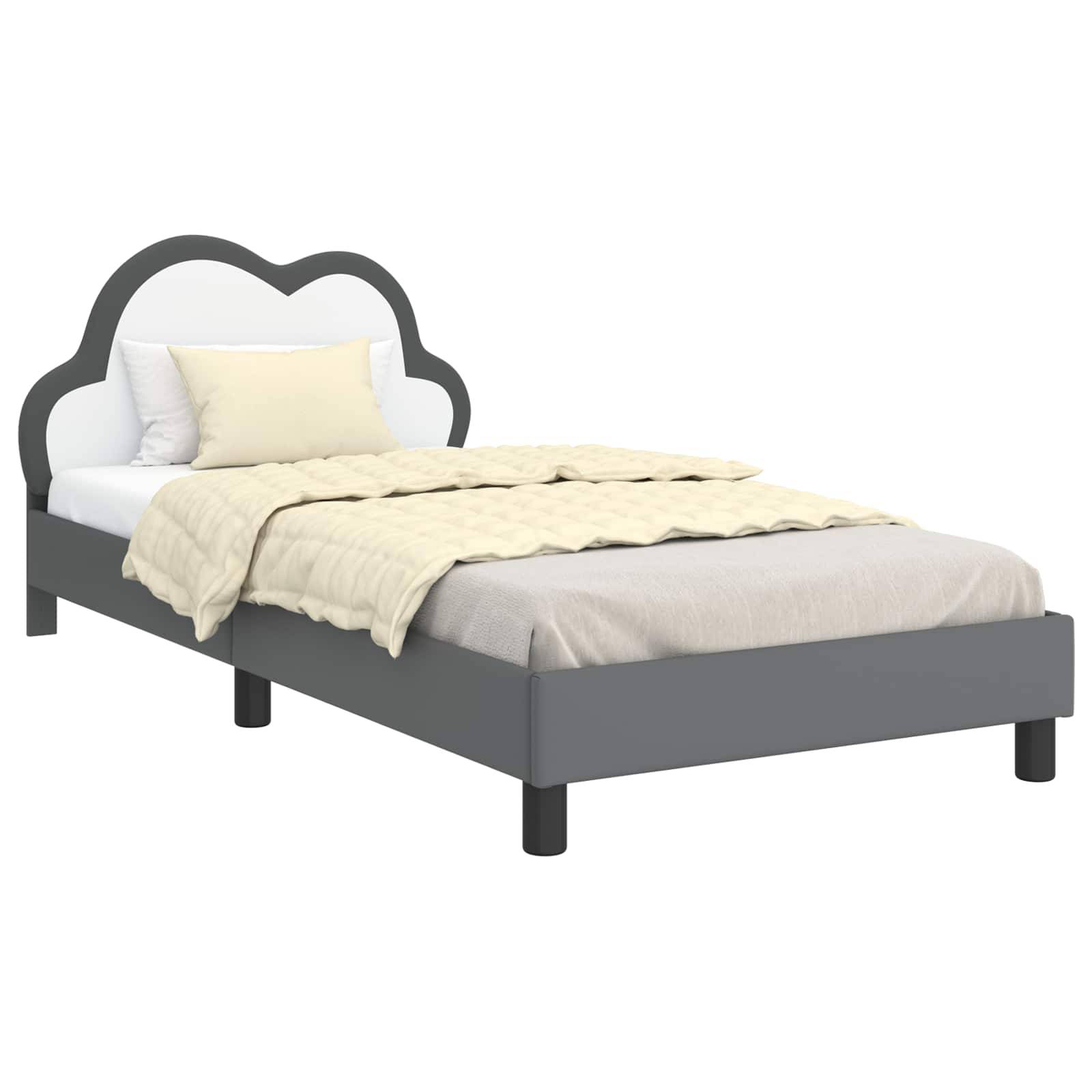 vidaXL Kinderbettgestell mit Kopfteil Hellgrau 80 x 200 cm PU