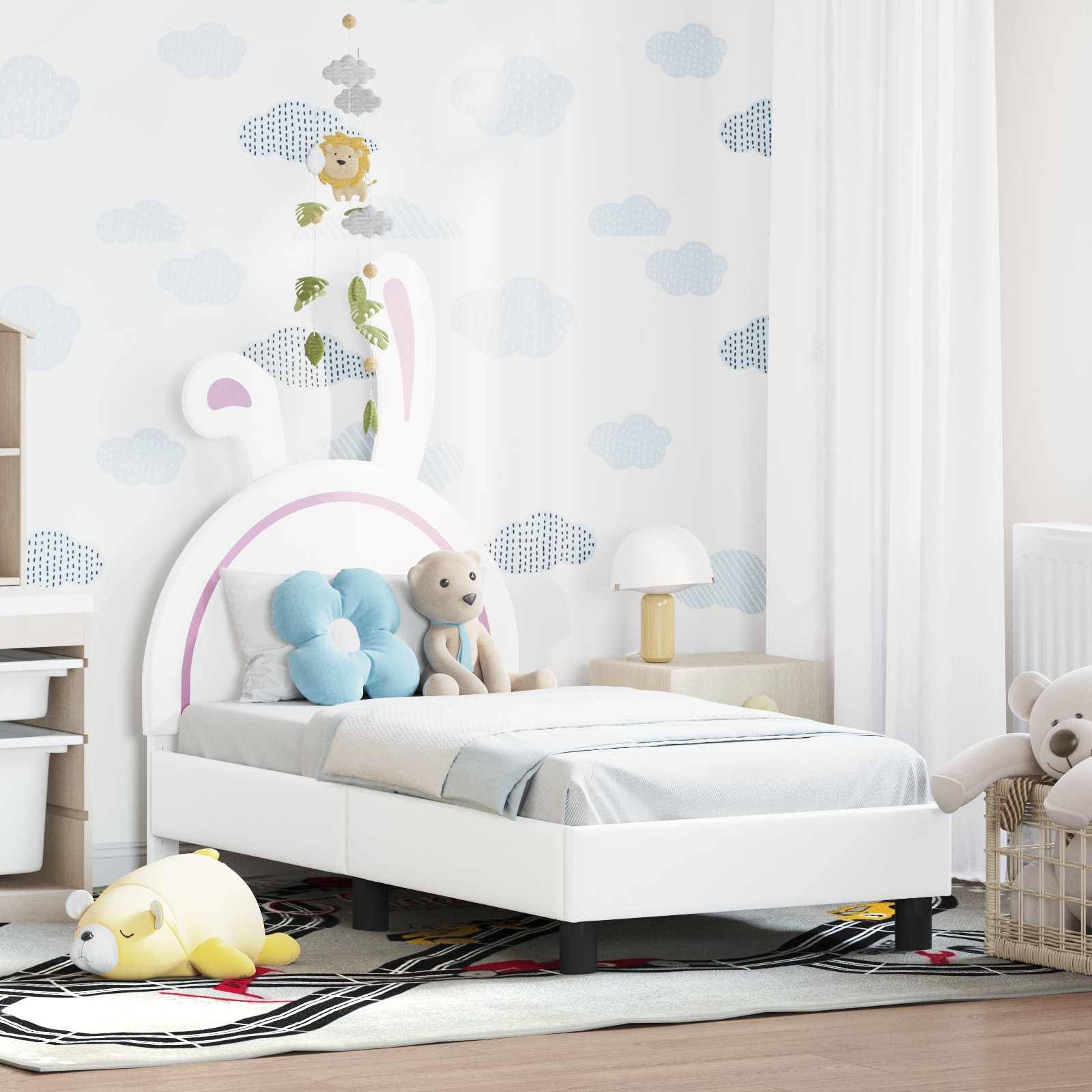 vidaXL Kinderbettgestell mit Kopfteil Weiß 70 x 140 cm PU