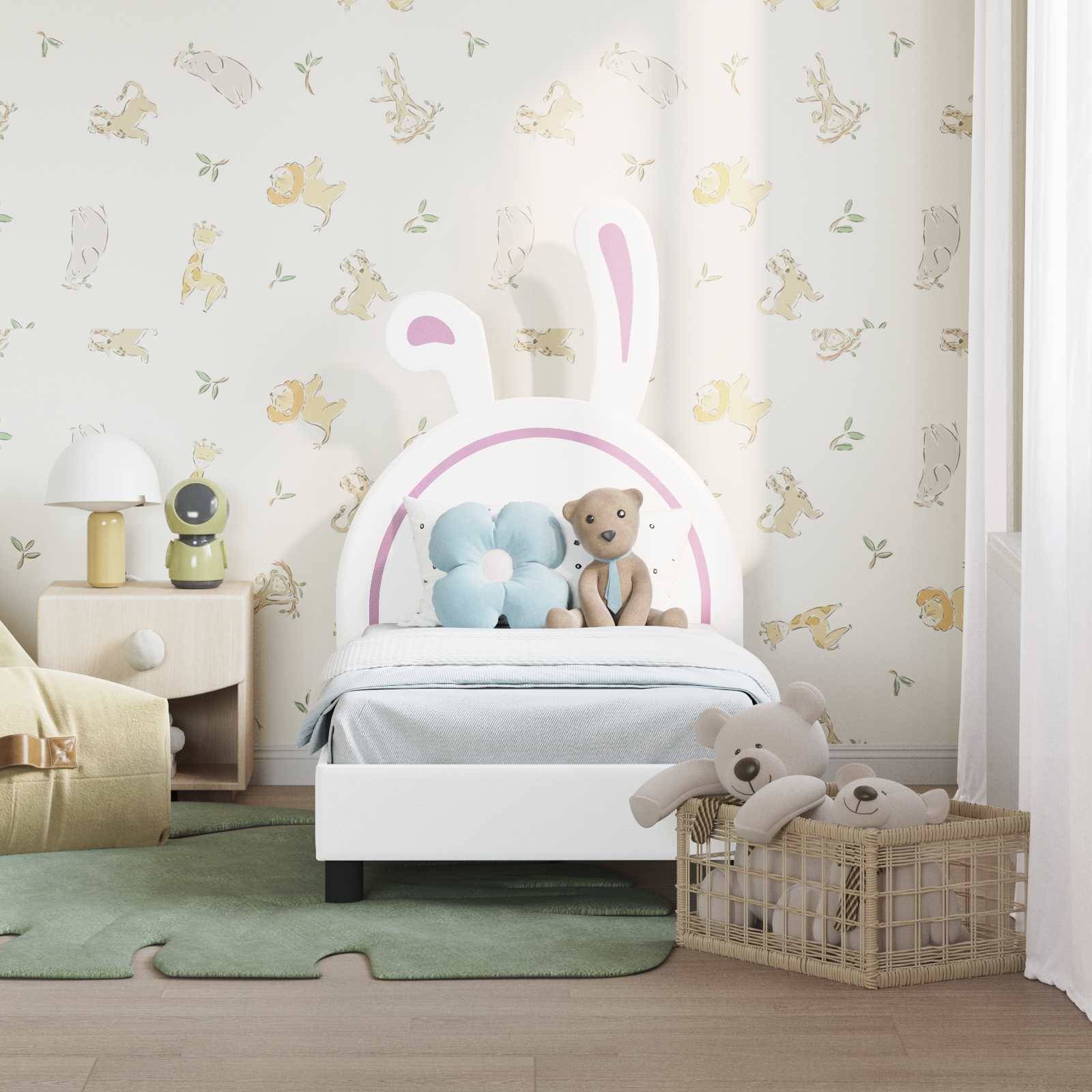vidaXL Kinderbettgestell mit Kopfteil Weiß 70 x 140 cm PU