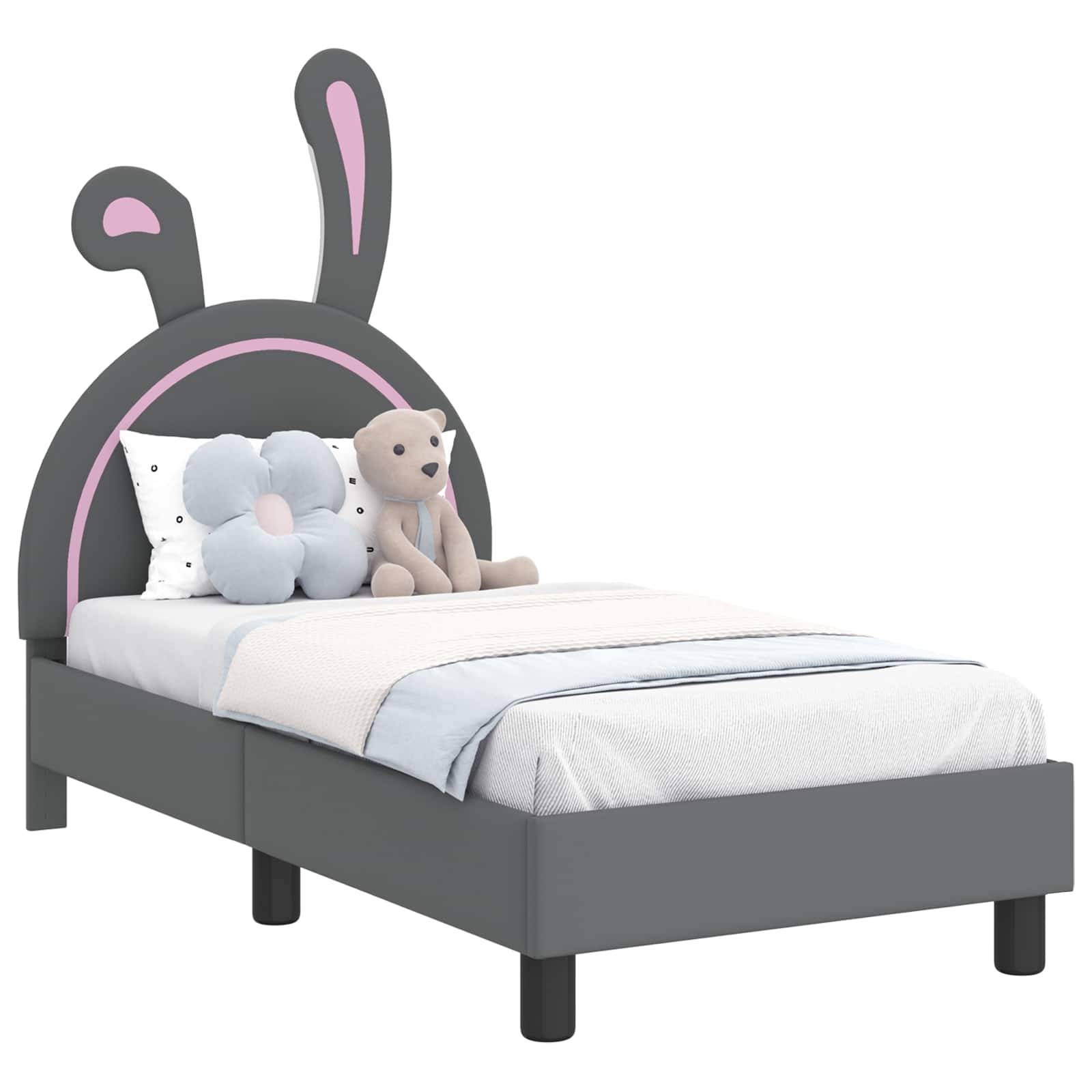 vidaXL Kinderbettgestell mit Kopfteil Hellgrau 70 x 140 cm PU