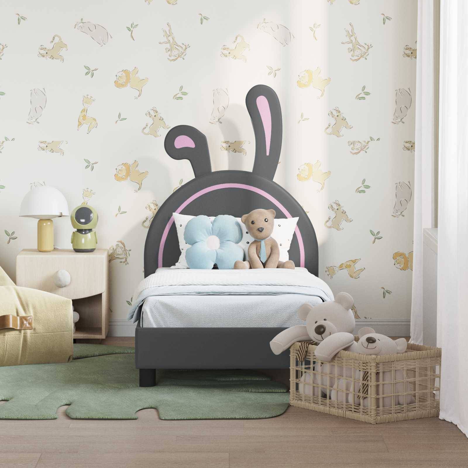 vidaXL Kinderbettgestell mit Kopfteil Hellgrau 70 x 140 cm PU