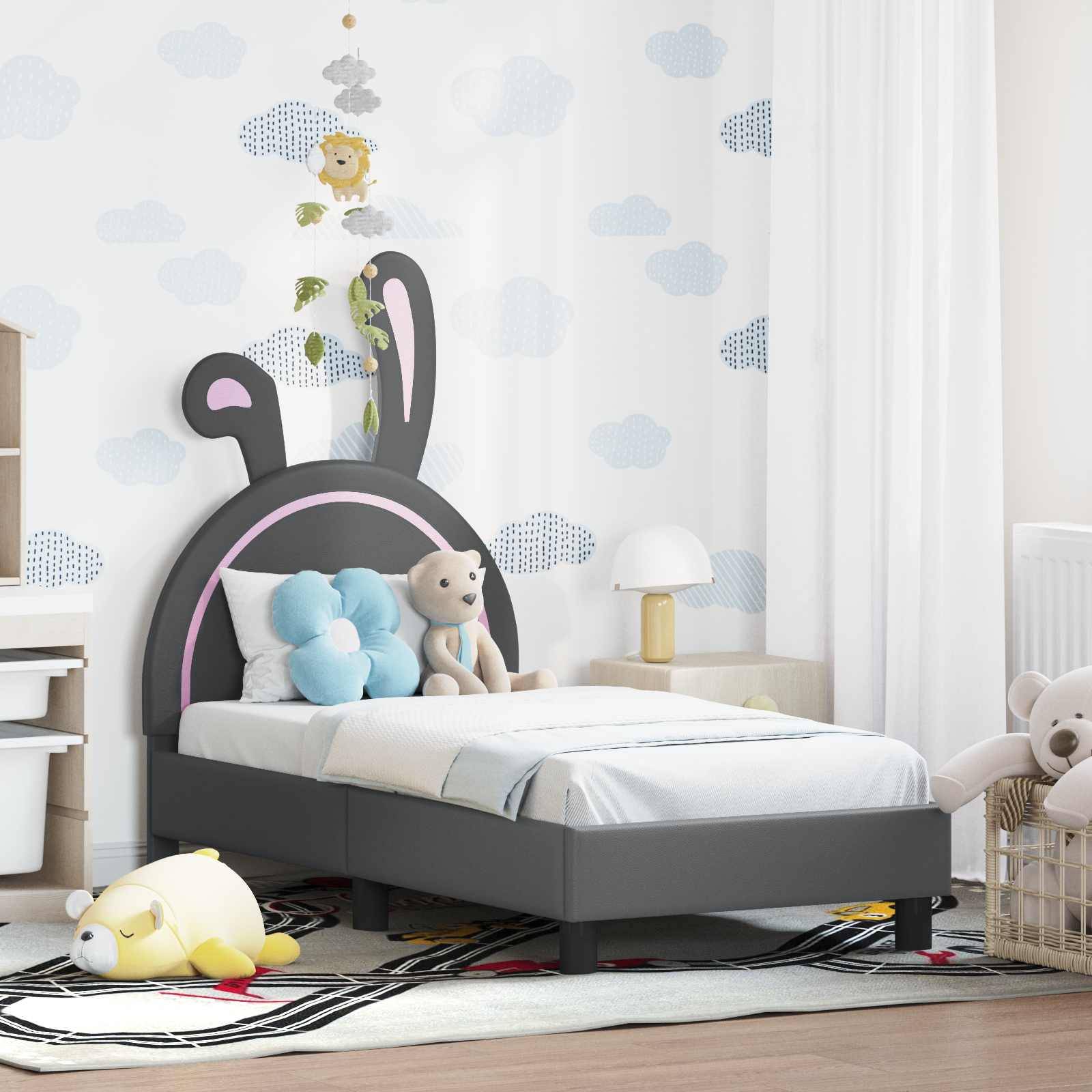 vidaXL Kinderbettgestell mit Kopfteil Hellgrau 70 x 140 cm PU