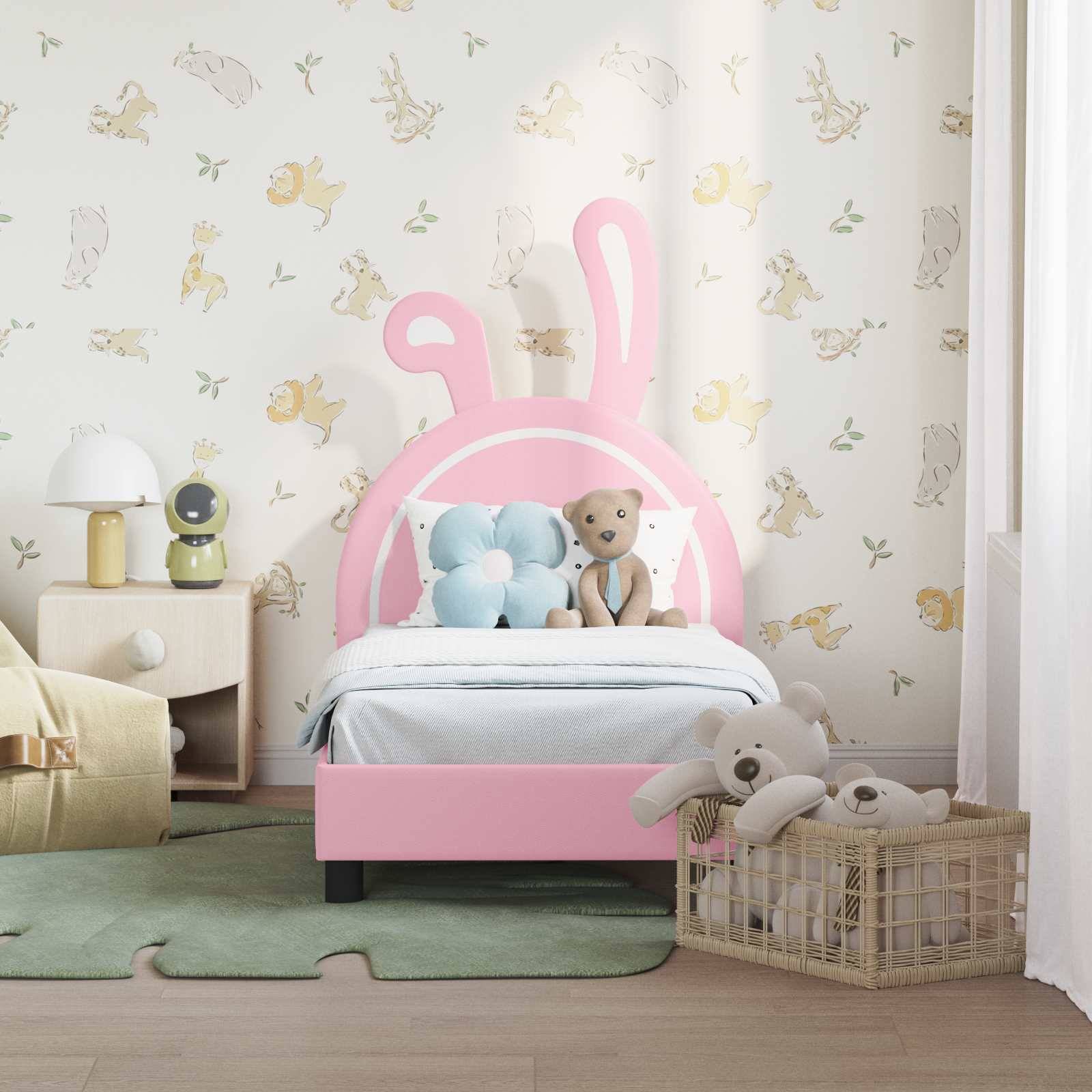 vidaXL Kinderbettgestell mit Kopfteil mit Kopfteil Rosa 70 x 140 cm PU