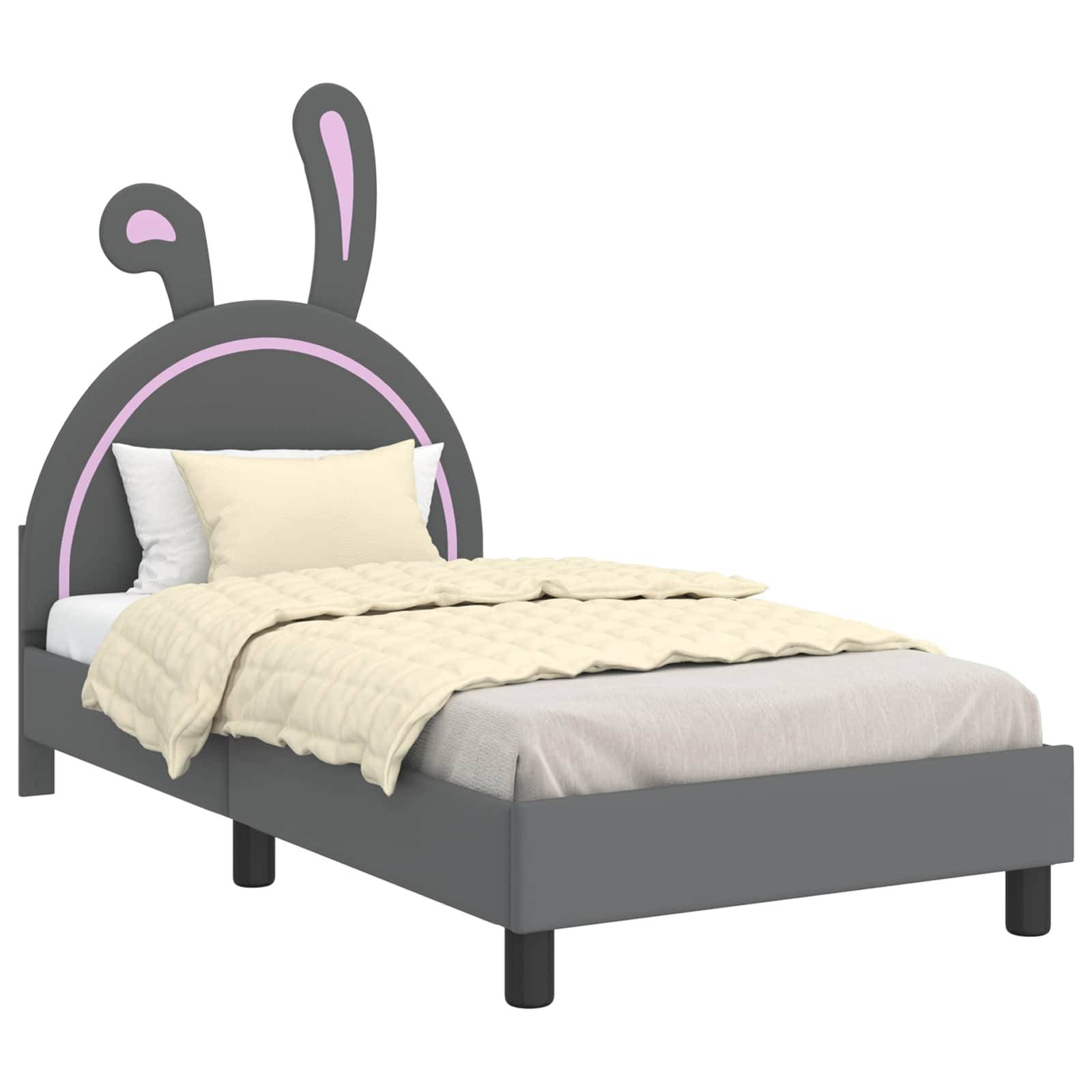 vidaXL Kinderbettgestell mit Kopfteil Hellgrau 80 x 160 cm PU