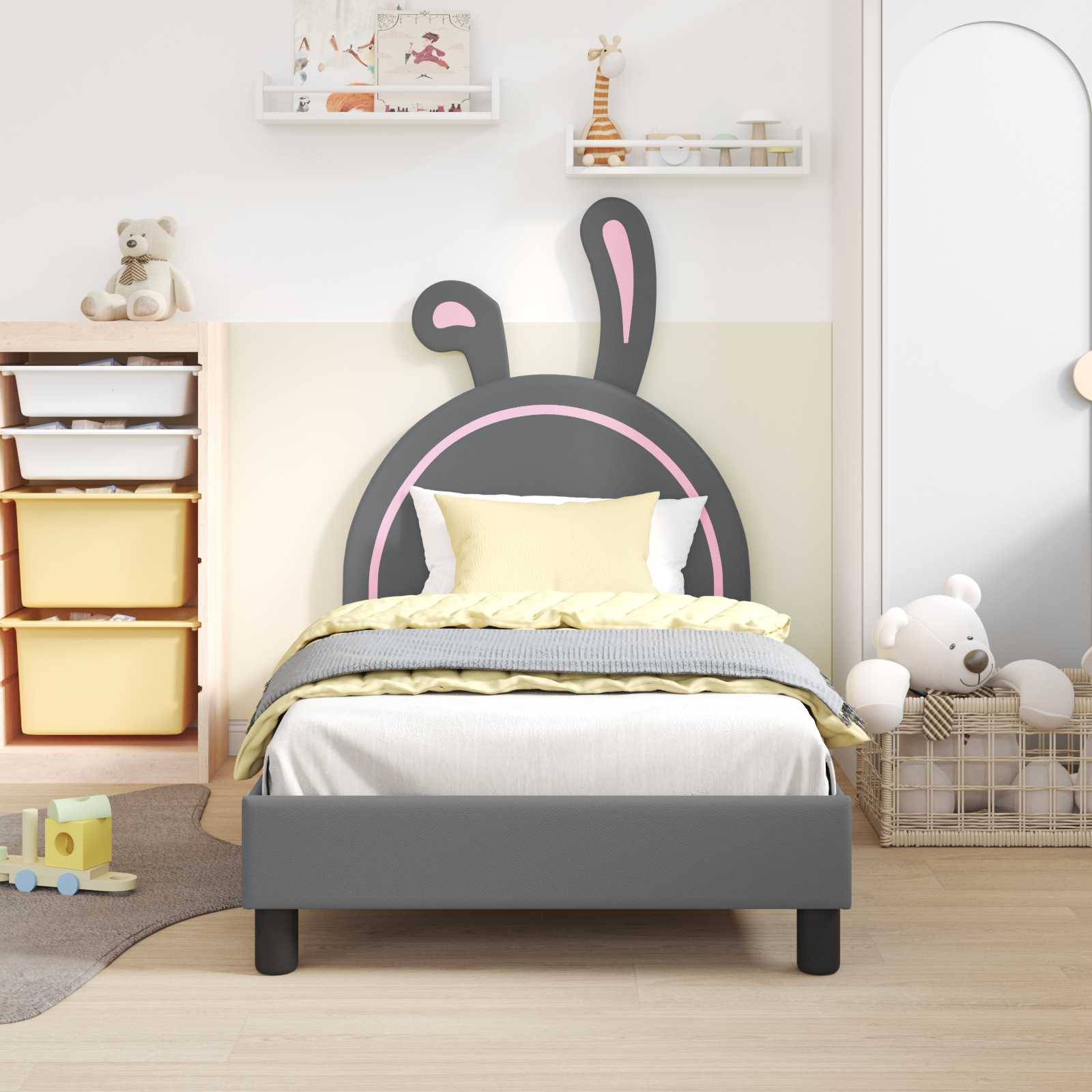 vidaXL Kinderbettgestell mit Kopfteil Hellgrau 80 x 160 cm PU