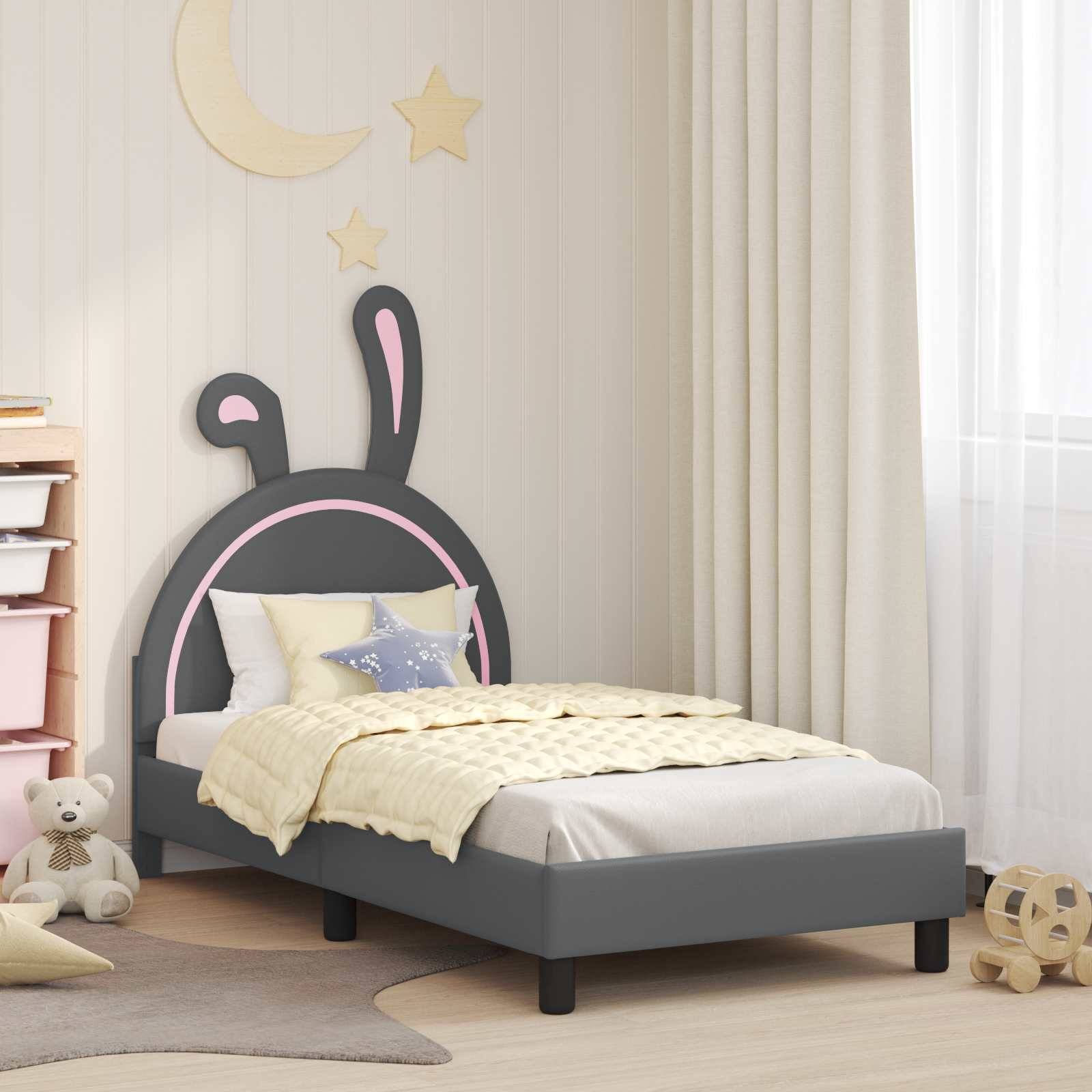 vidaXL Kinderbettgestell mit Kopfteil Hellgrau 80 x 160 cm PU
