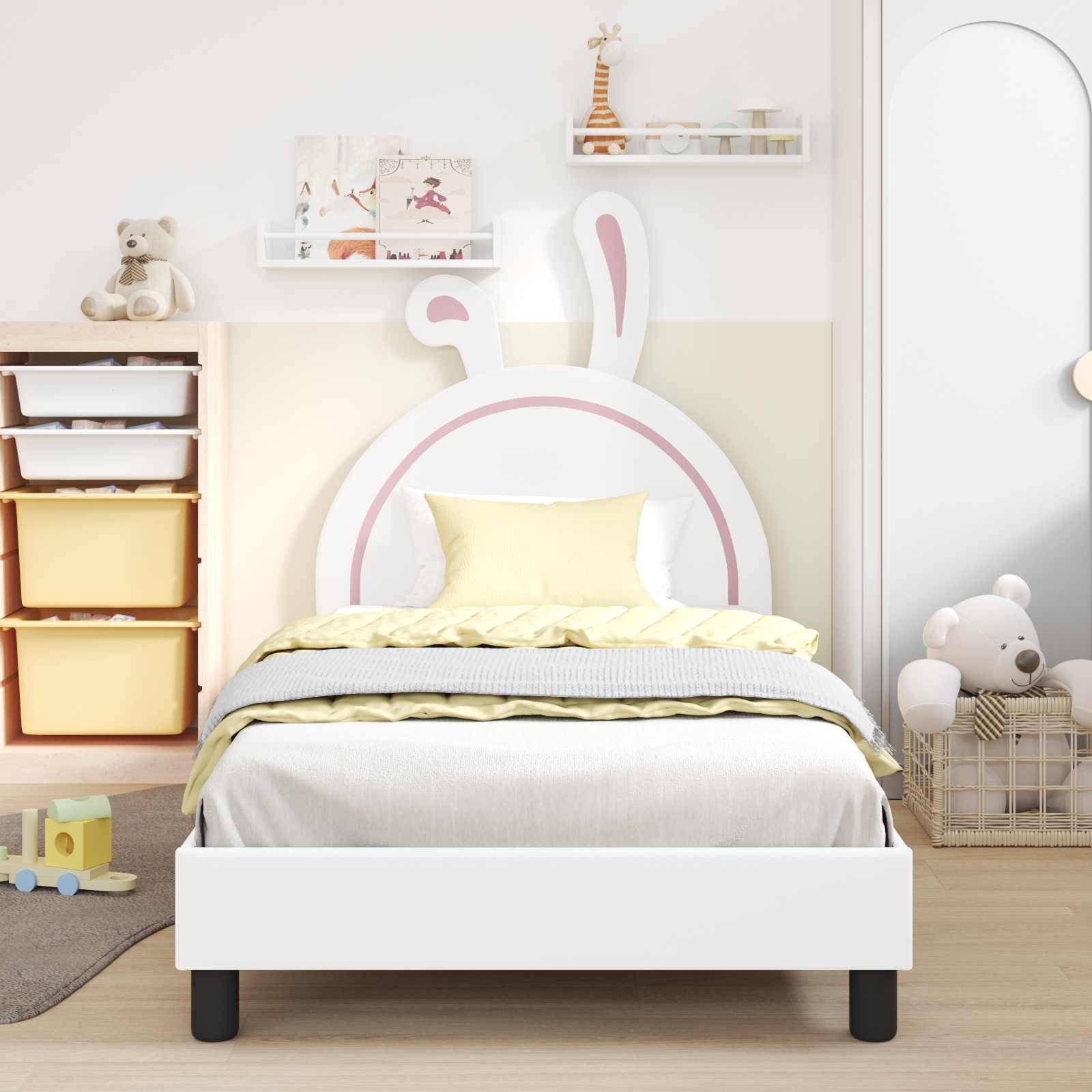 vidaXL Kinderbettgestell mit Kopfteil Weiß 90 x 200 cm PU
