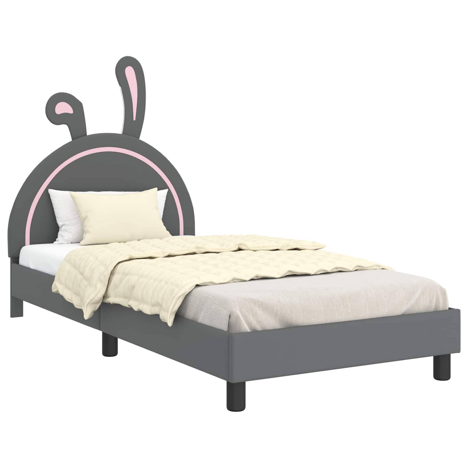vidaXL Kinderbettgestell mit Kopfteil Hellgrau 90 x 190 cm PU
