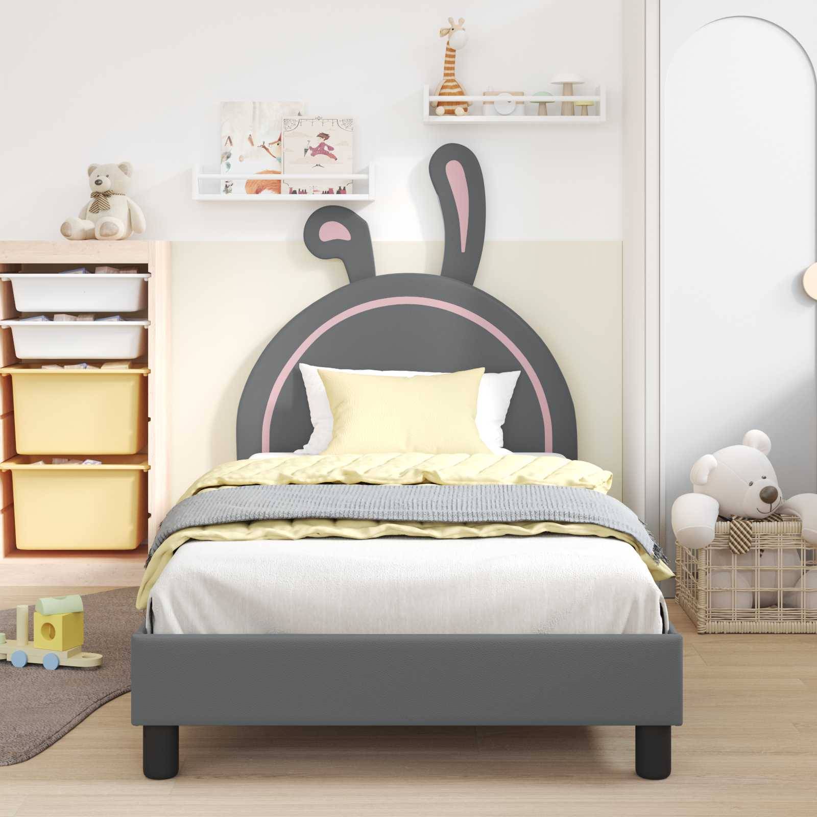 vidaXL Kinderbettgestell mit Kopfteil Hellgrau 80 x 200 cm PU