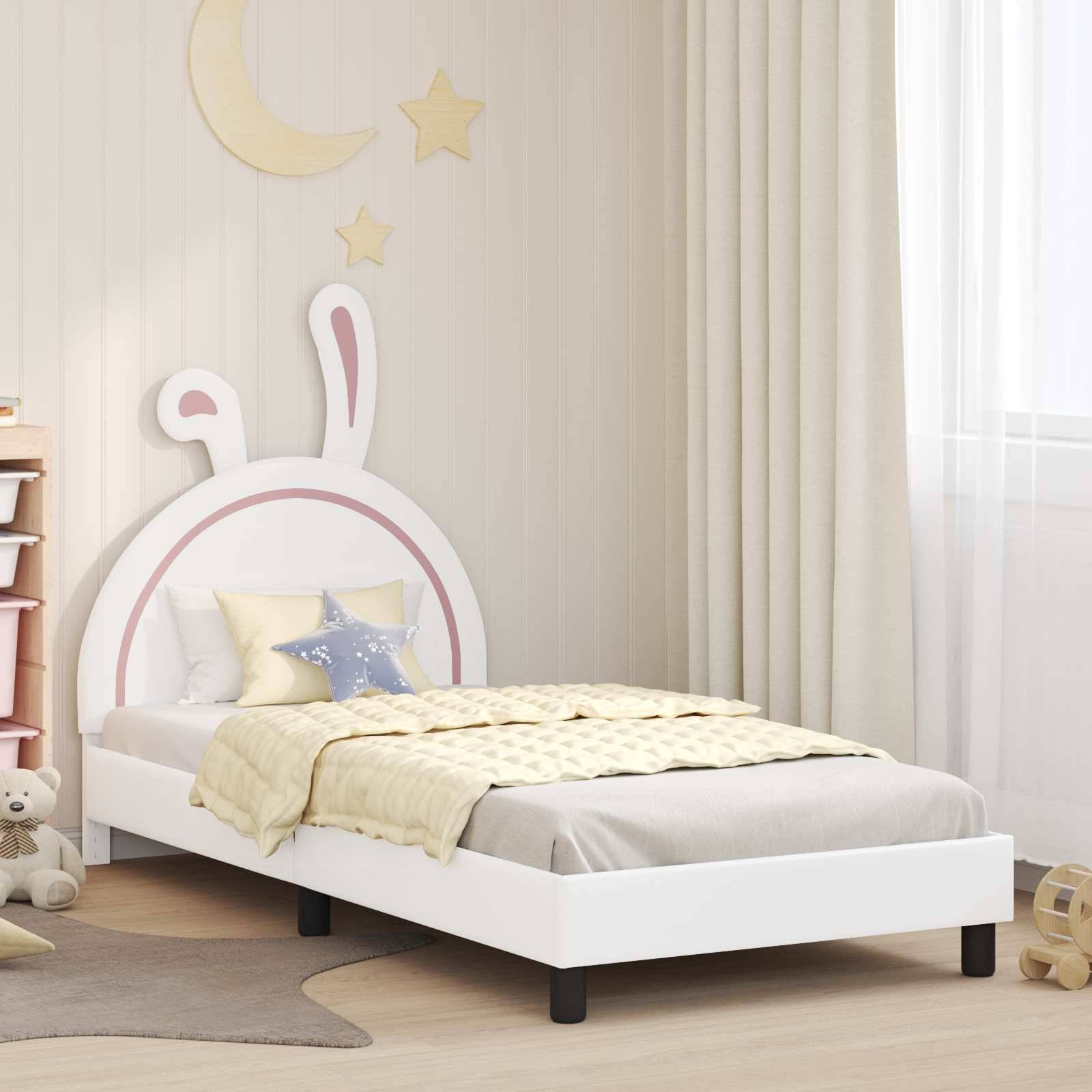 vidaXL Kinderbettgestell mit Kopfteil Weiß 90 x 200 cm PU