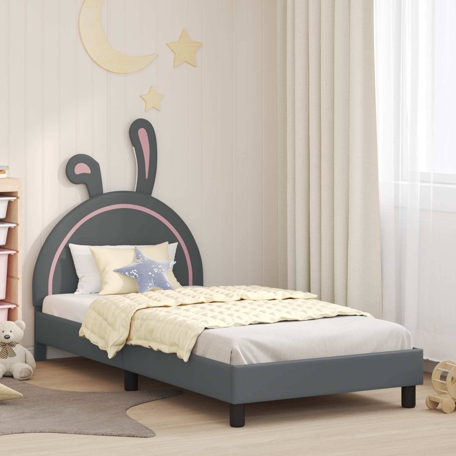 vidaXL Kinderbettgestell mit Kopfteil Hellgrau 80 x 200 cm PU