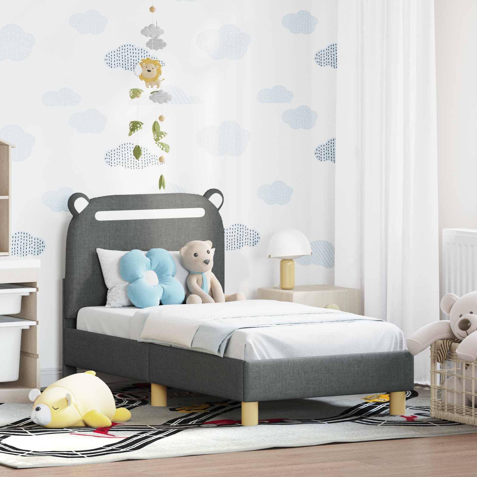 vidaXL Kinderbettgestell mit Kopfteil Dunkelgrau 70 x 140 cm Stoff
