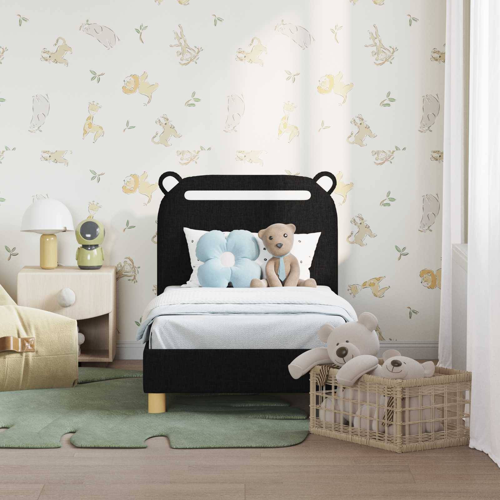vidaXL Kinderbettgestell mit Kopfteil Schwarz 70 x 140 cm Stoff