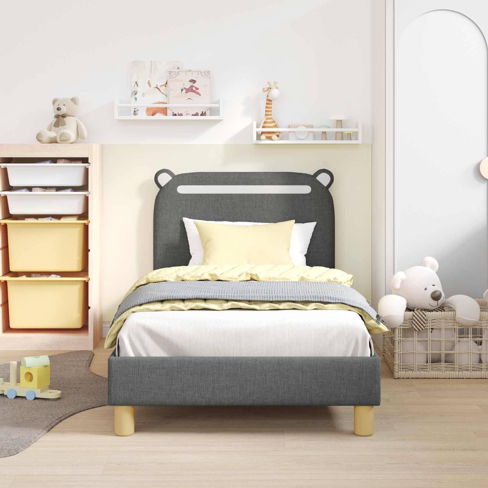 vidaXL Kinderbettgestell mit Kopfteil Dunkelgrau 80 x 160 cm Stoff