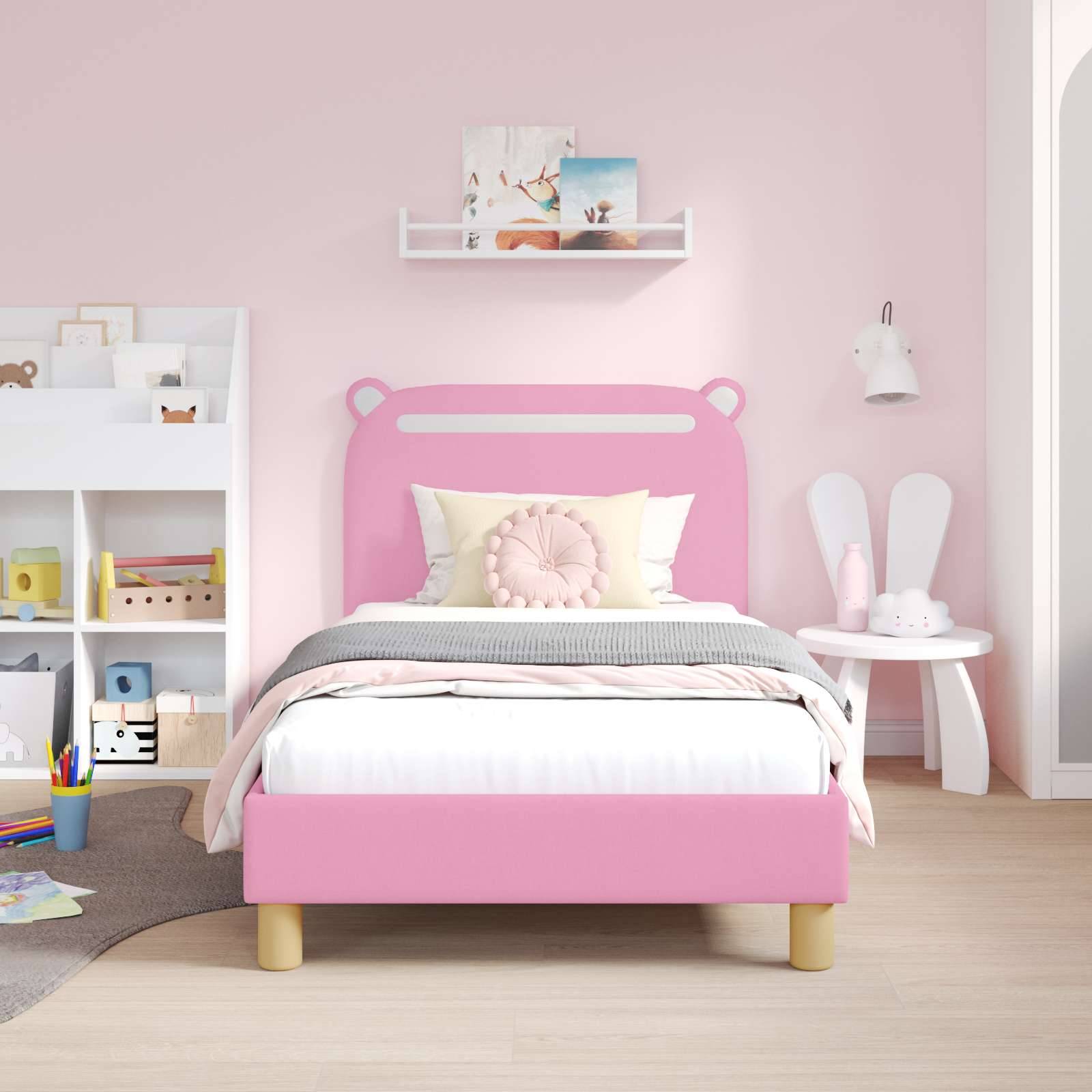 vidaXL Kinderbettgestell mit Kopfteil Rosa 80 x 160 cm Stoff