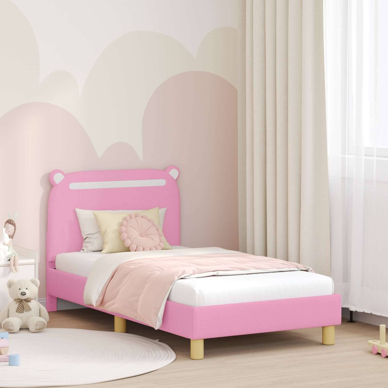 vidaXL Kinderbettgestell mit Kopfteil Rosa 80 x 160 cm Stoff
