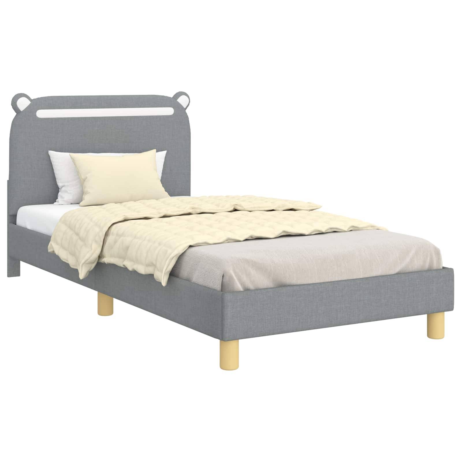 vidaXL Kinderbettgestell mit Kopfteil Hellgrau 90 x 190 cm Stoff