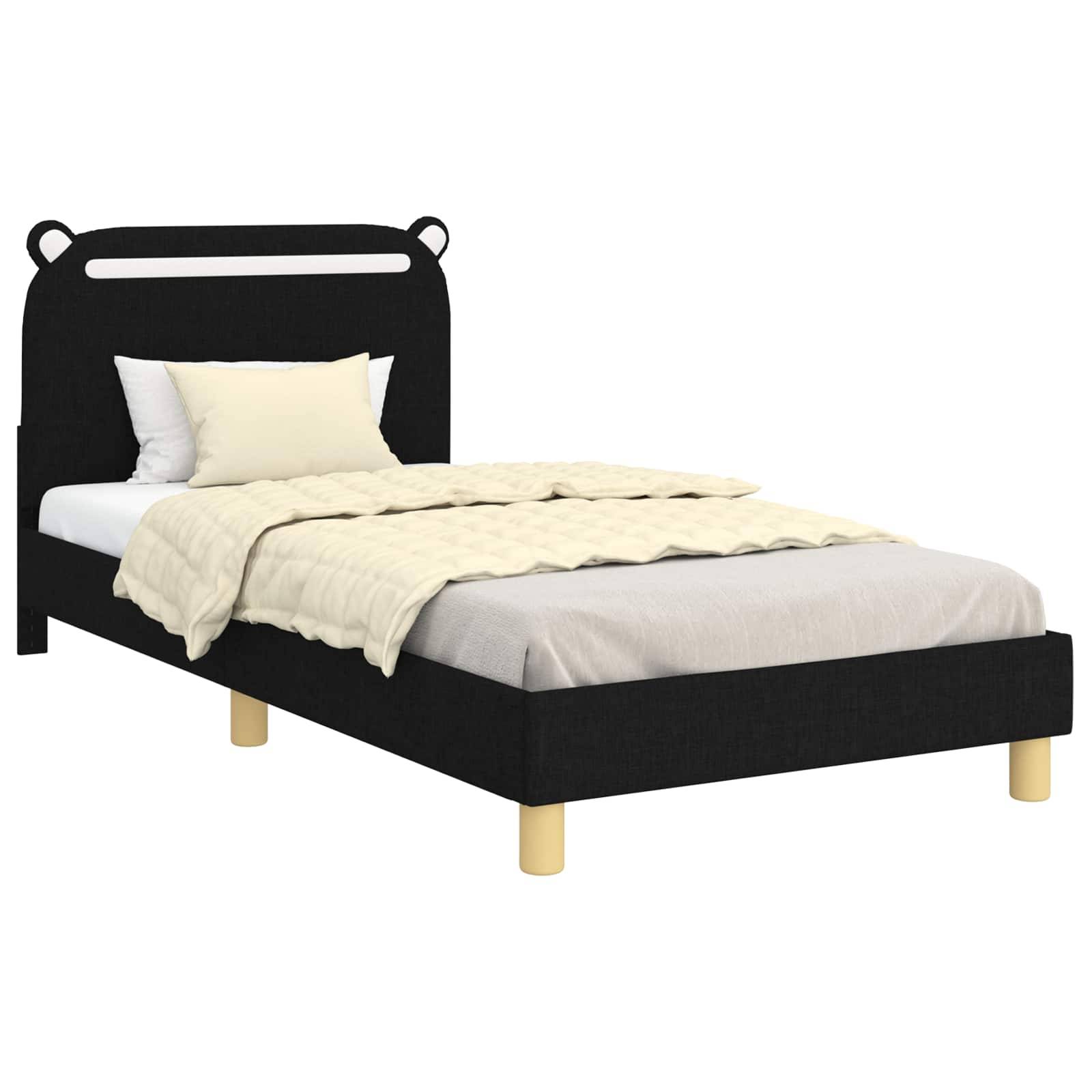 vidaXL Kinderbettgestell mit Kopfteil Schwarz 90 x 190 cm Stoff