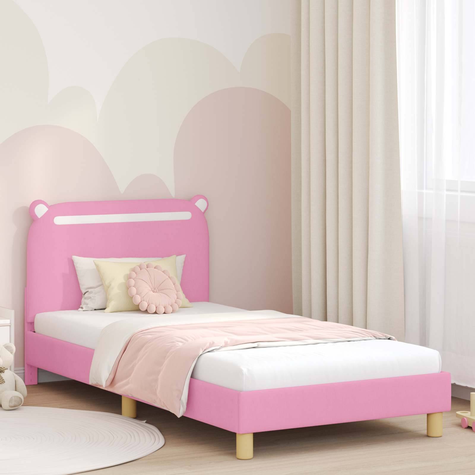 vidaXL Kinderbettgestell mit Kopfteil Rosa 90 x 200 cm Stoff