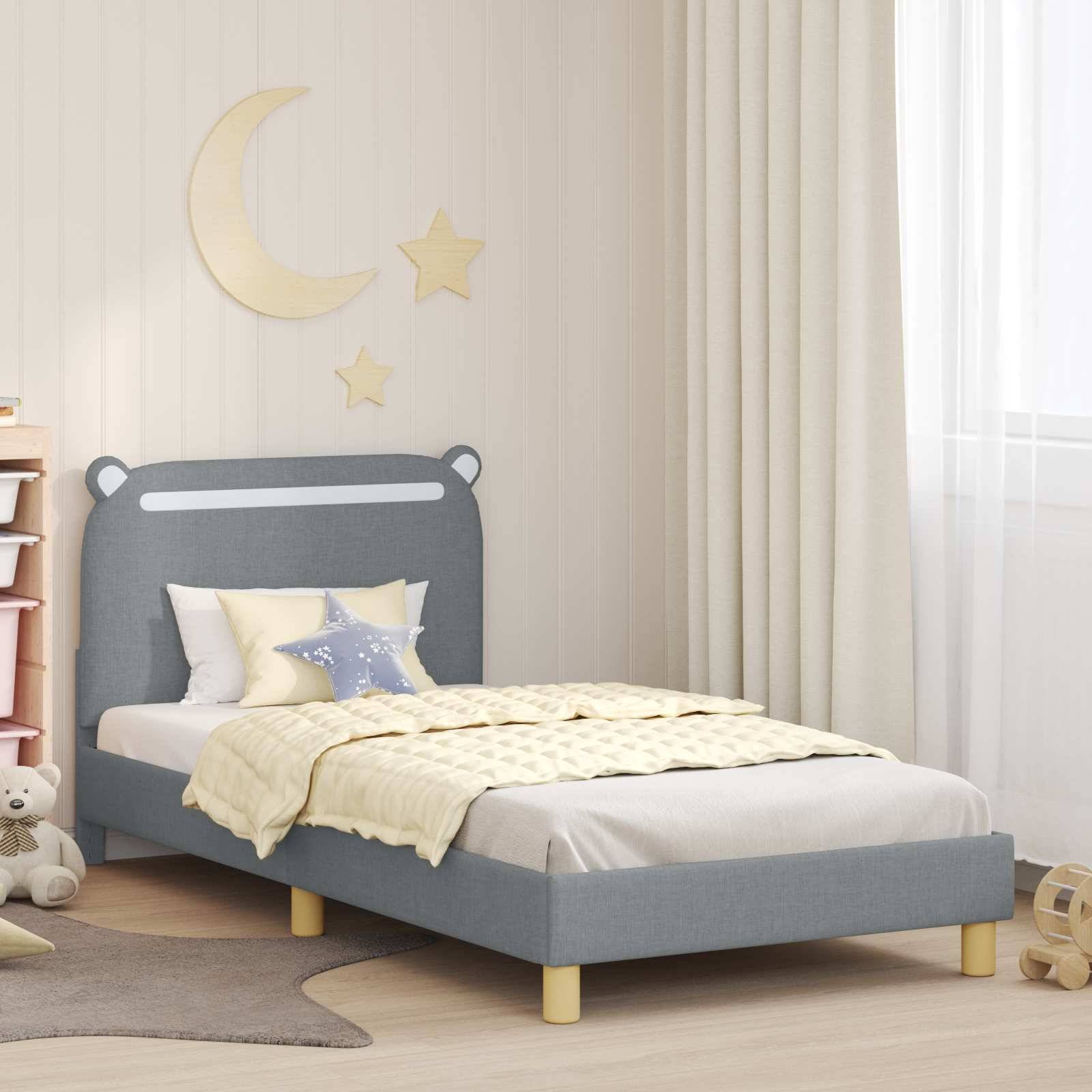 vidaXL Kinderbettgestell mit Kopfteil Hellgrau 90 x 200 cm Stoff