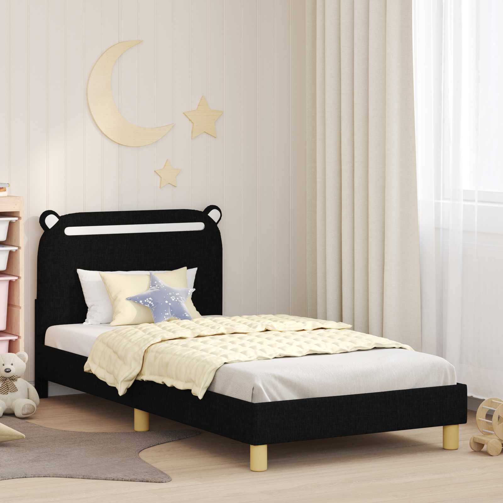 vidaXL Kinderbettgestell mit Kopfteil Schwarz 90 x 190 cm Stoff