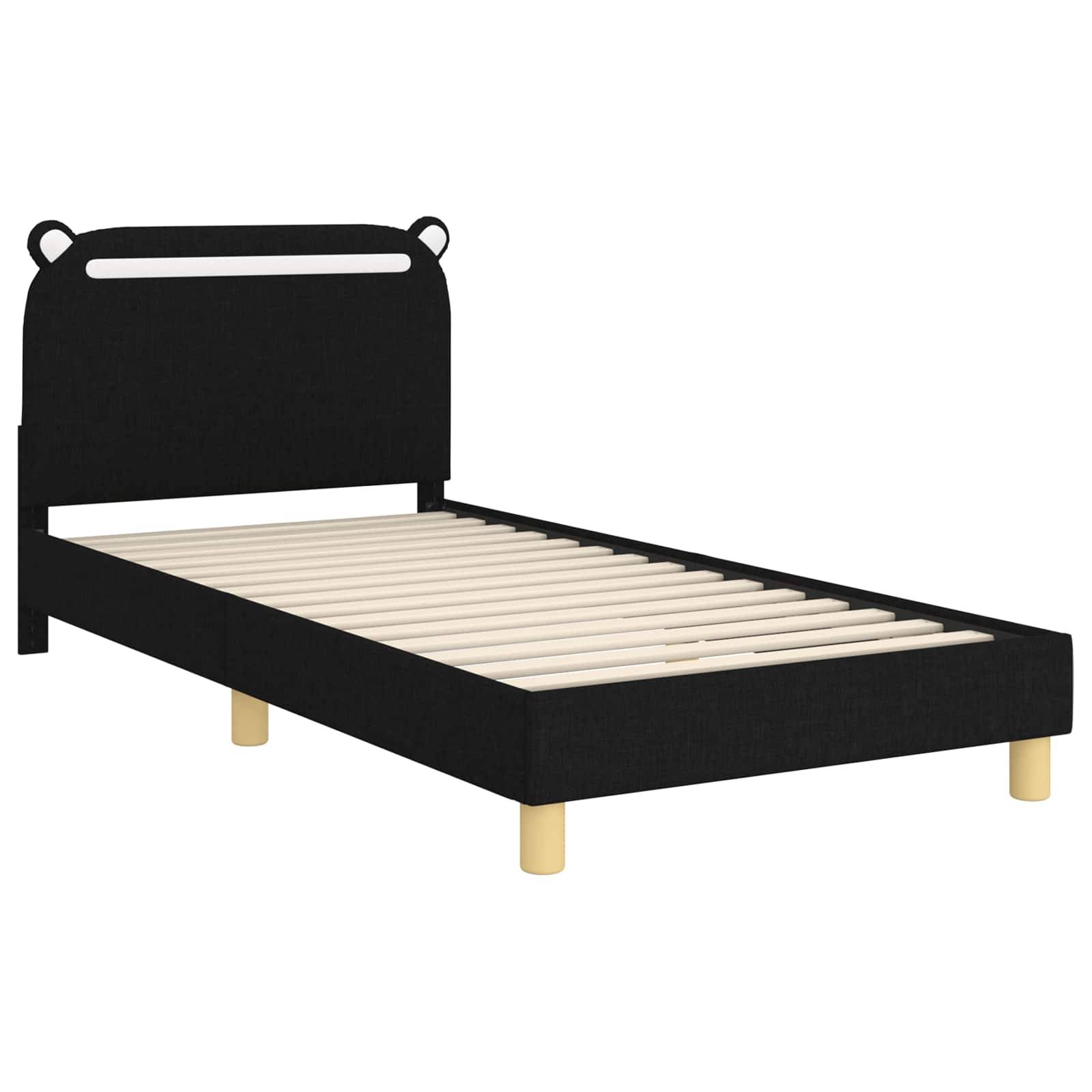 vidaXL Kinderbettgestell mit Kopfteil Schwarz 90 x 190 cm Stoff