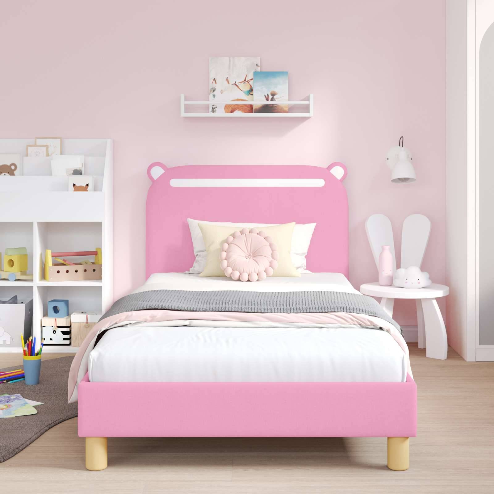 vidaXL Kinderbettgestell mit Kopfteil Rosa 80 x 200 cm Stoff