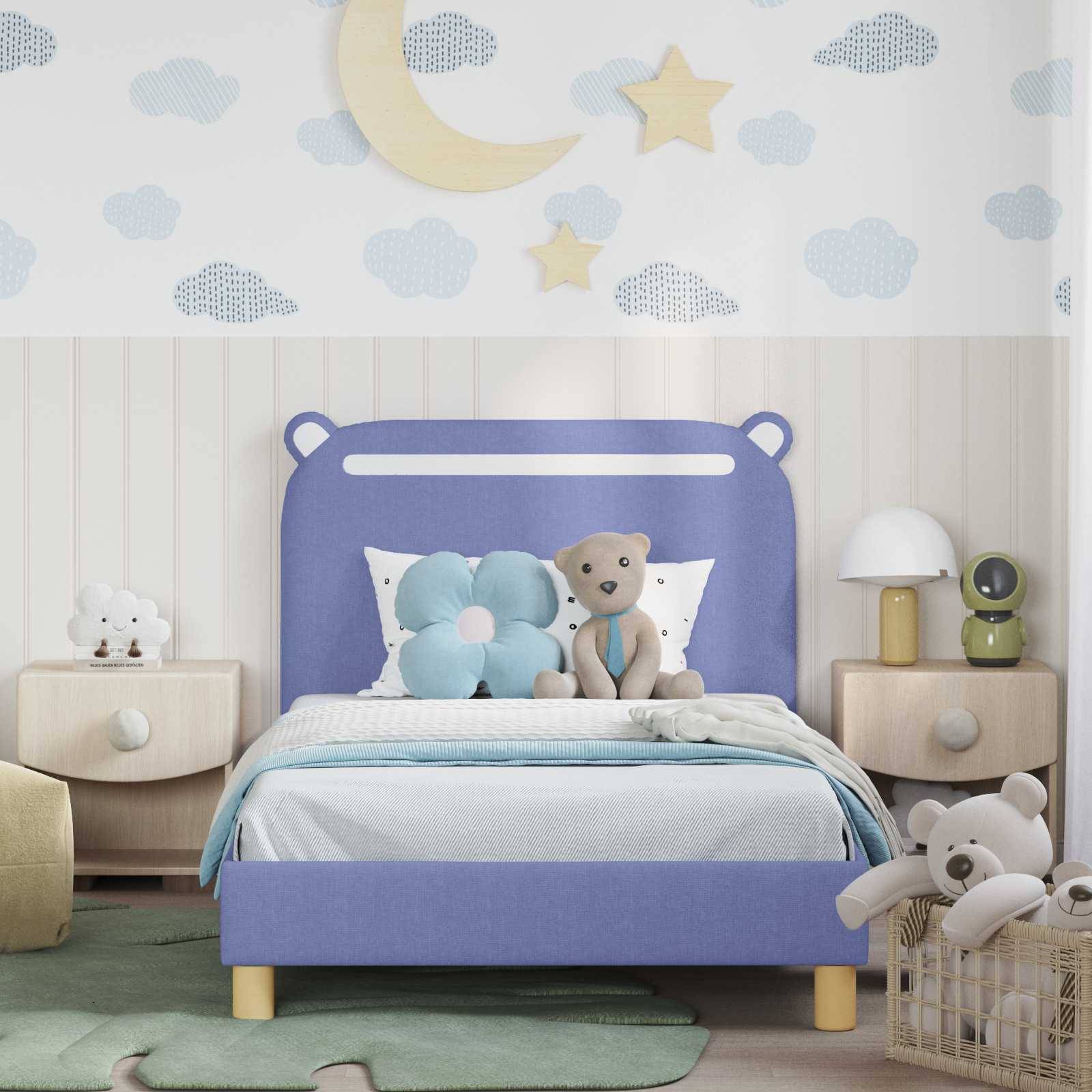 vidaXL Kinderbettgestell mit Kopfteil Jeans blau 90 x 200 cm Stoff