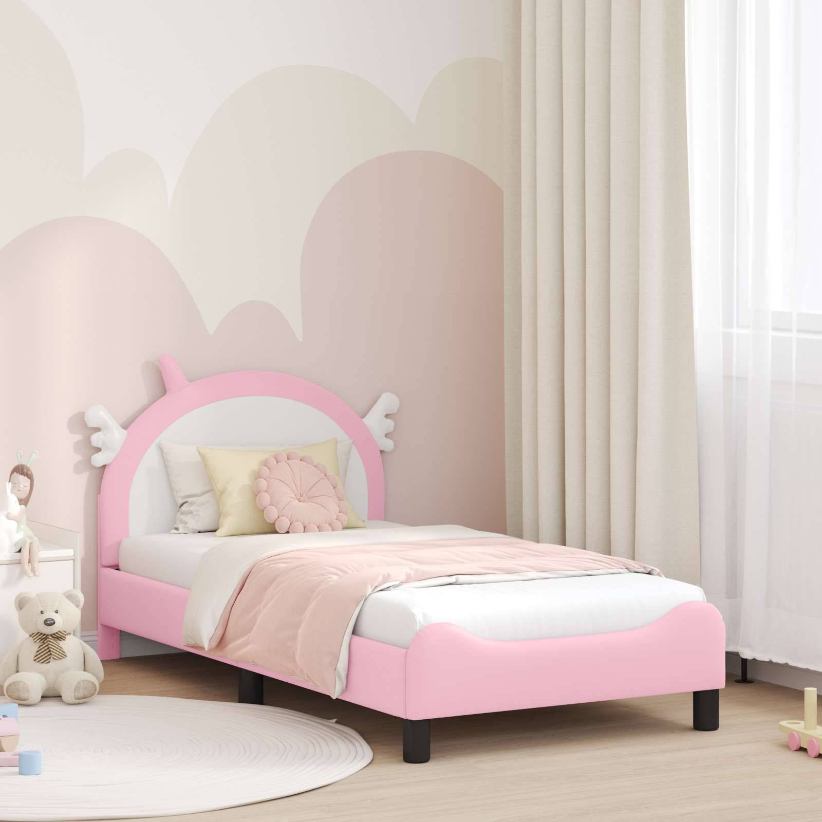 vidaXL Kinderbettgestell mit Kopfteil mit Kopfteil Rosa 80 x 160 cm PU