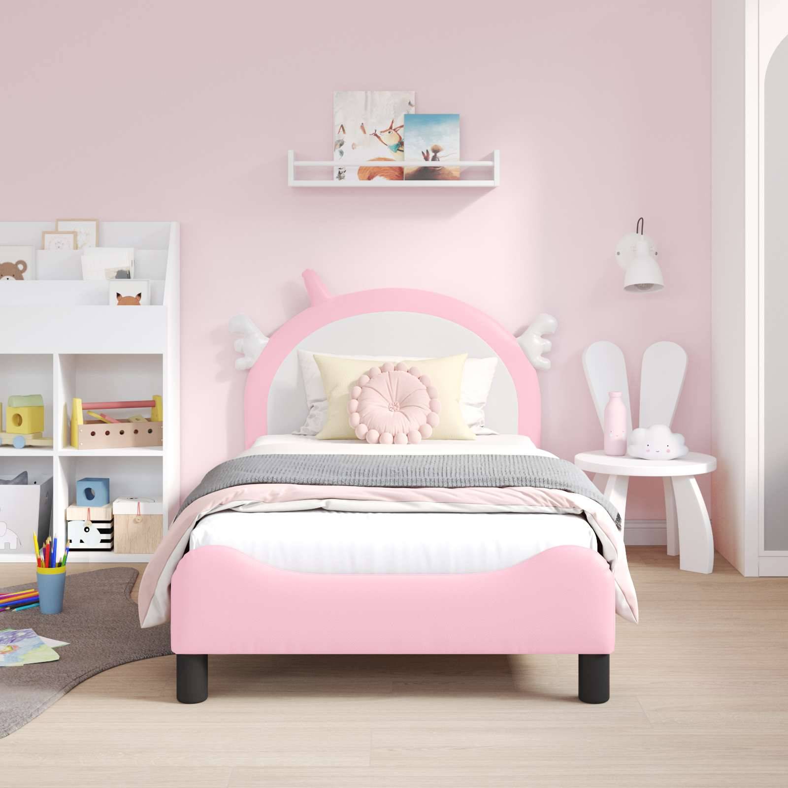 vidaXL Kinderbettgestell mit Kopfteil mit Kopfteil Rosa 80 x 160 cm PU