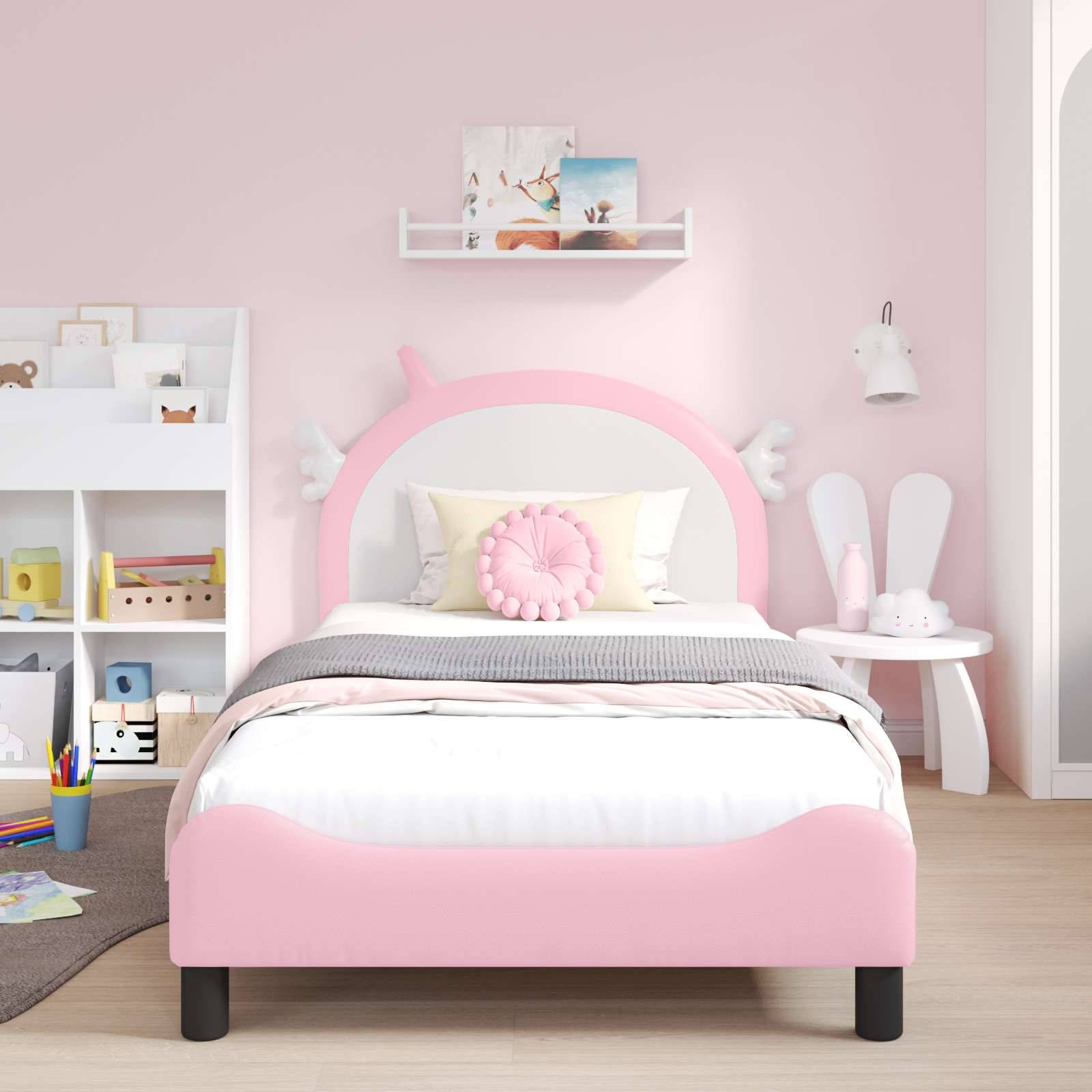vidaXL Kinderbettgestell mit Kopfteil Rosa 90 x 190 cm PU