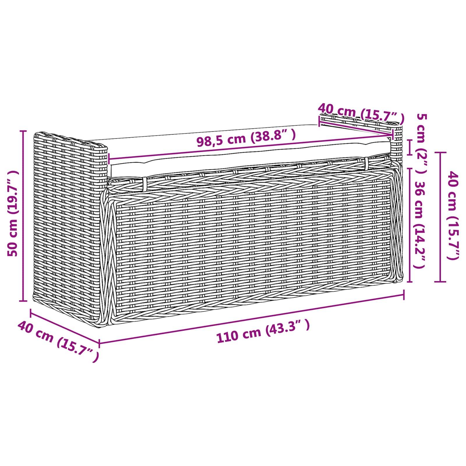 vidaXL Sitzbank mit Stauraum Weiß gewaschen 110 x 40 x 50 cm Rattan