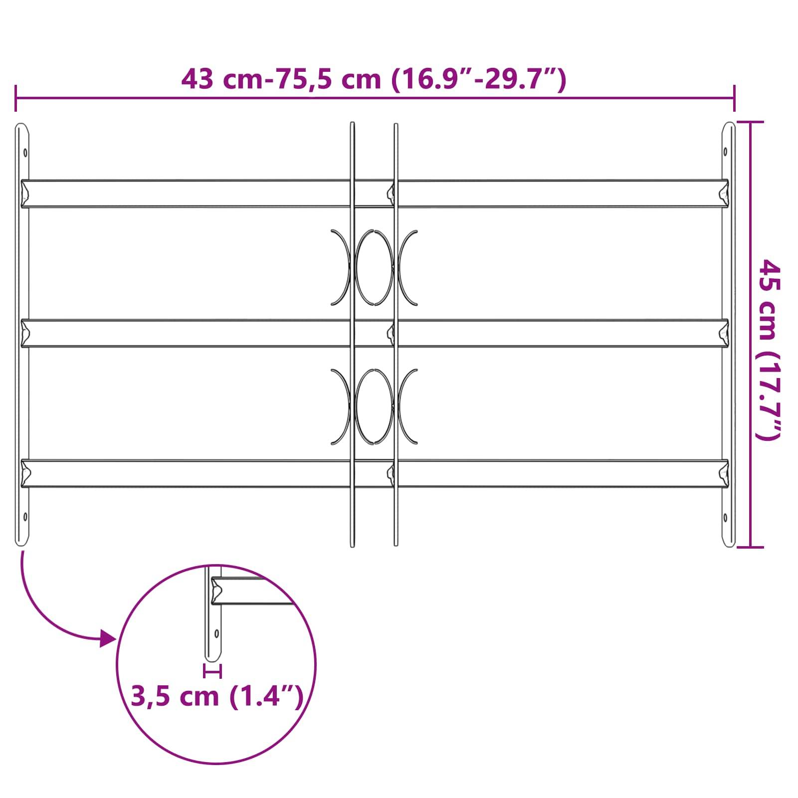 Verstellbare Metall-Wandregalhalterung mit Abmessungen: Breite 43-75,5 cm (16,9