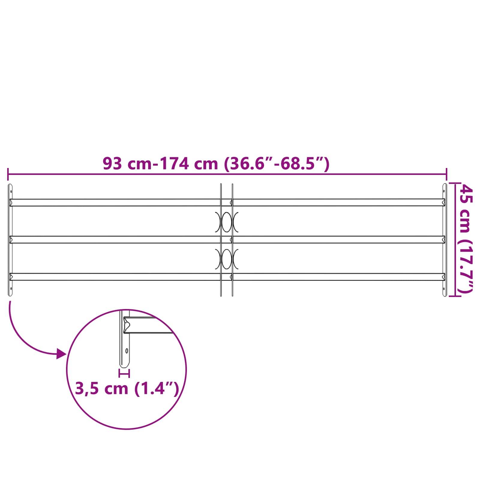 Ausziehbare Metallbarriere, verstellbar von 93 cm bis 174 cm (36,6
