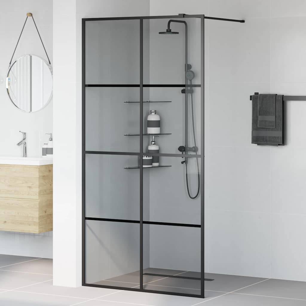 vidaXL Walk-in Duschwand Schwarz 100 x 195 cm Gehärtetes Glas