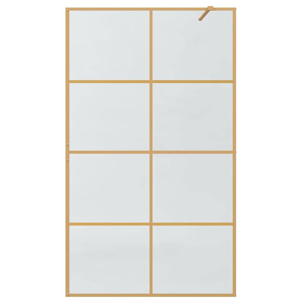 Ein rechteckiger Spiegel mit einem goldenen Gittermuster, der die Oberfläche in acht gleiche Abschnitte unterteilt. Ein kleiner Haken ist an der Oberseite befestigt.