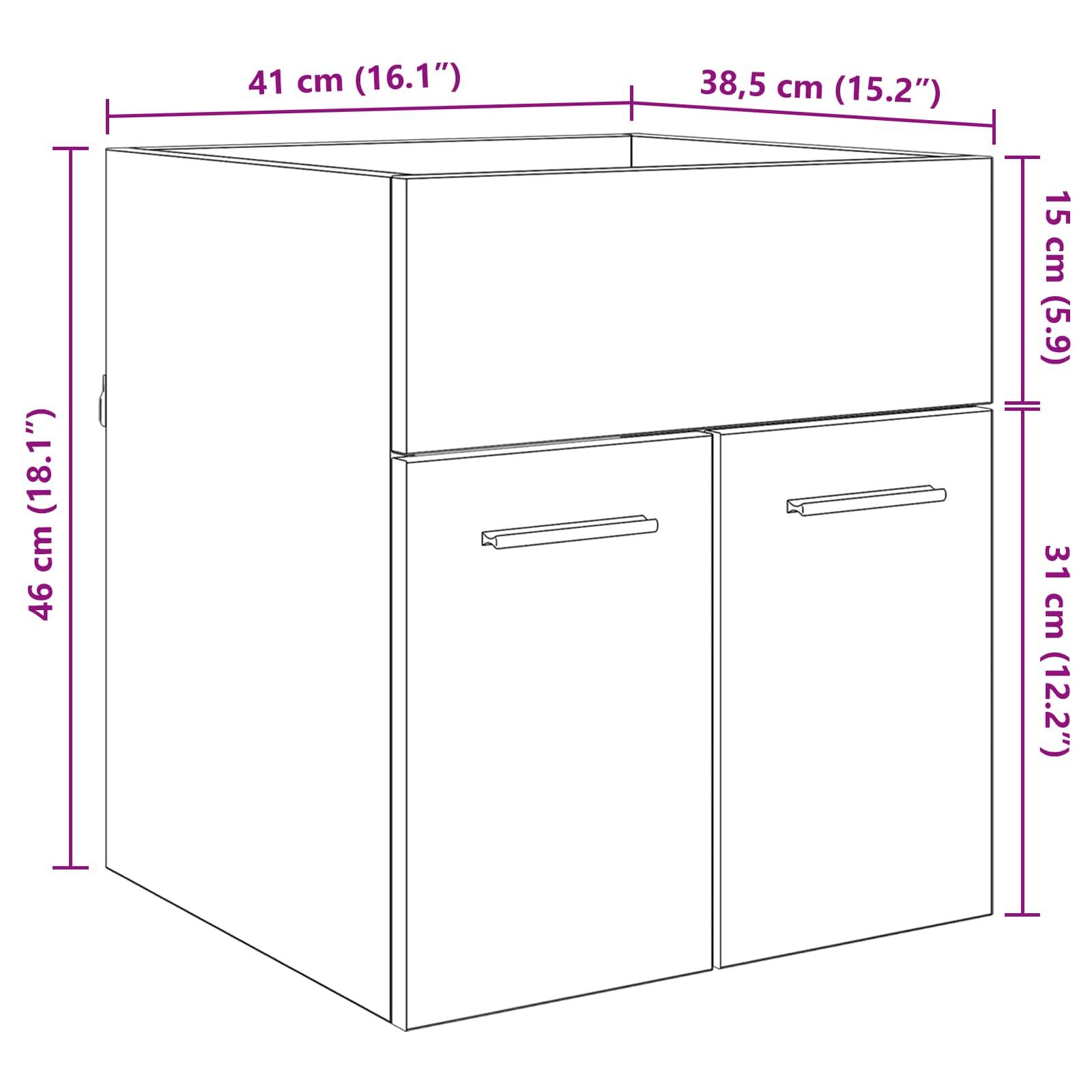 vidaXL Waschbeckenunterschrank Schwarz Eichen-Optik 41 x 38,5 x 46 cm