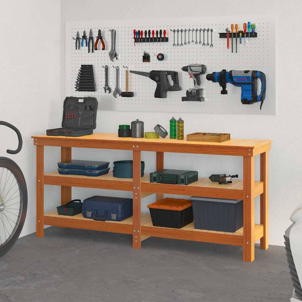 vidaXL Werkbank Wachsbraun 181,5 x 50 x 80 cm Massives Kiefernholz