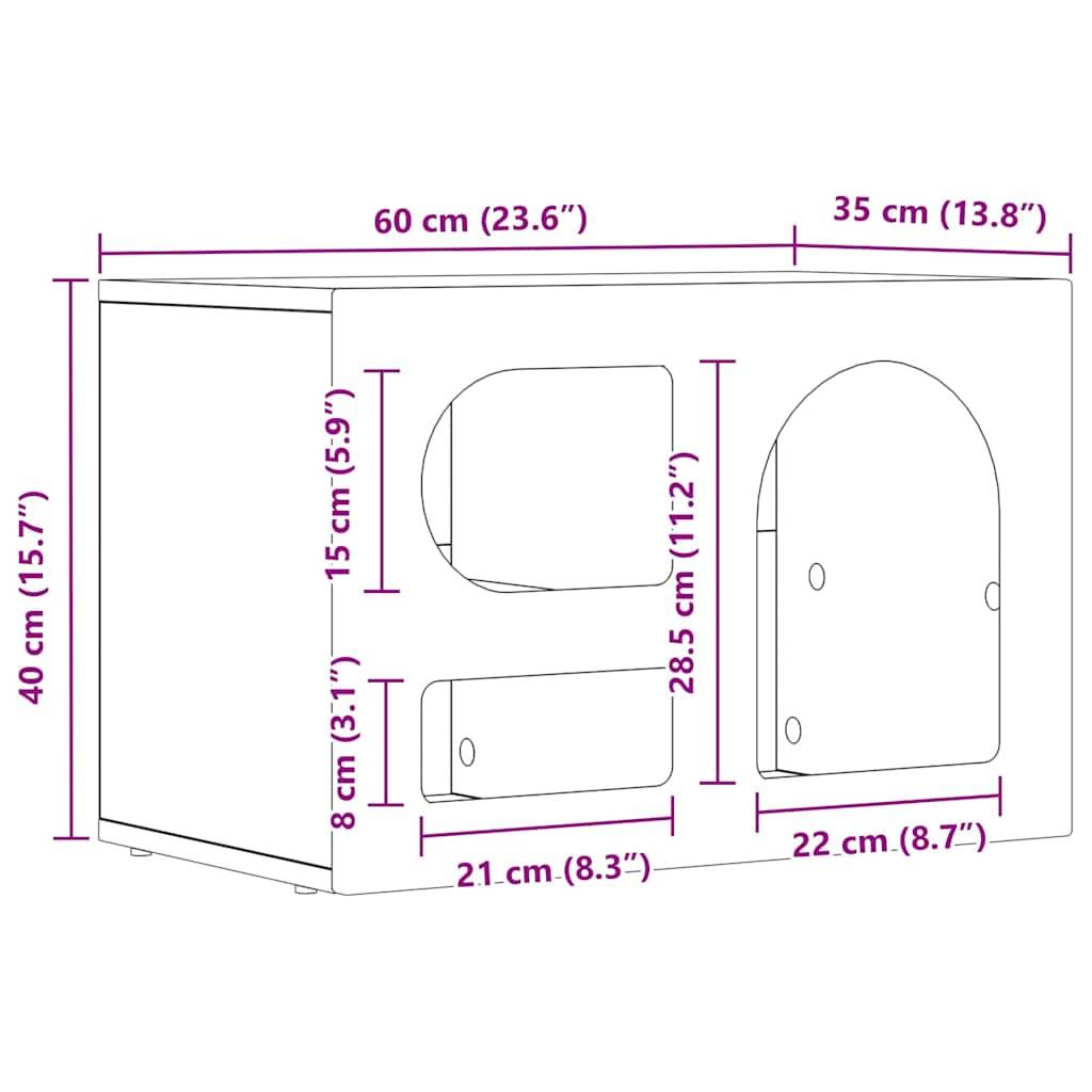 Eine Skizze einer Lagereinheit mit Abmessungen: Breite 60 cm (23,6
